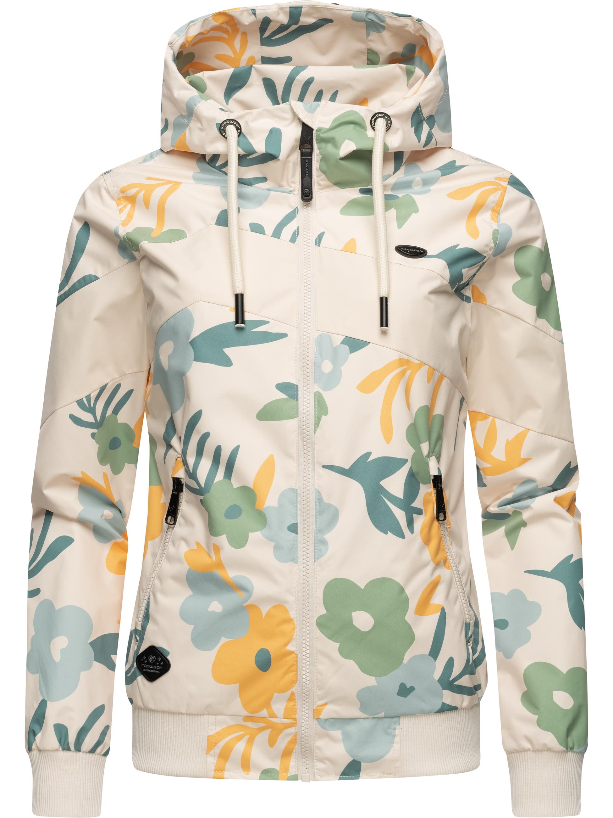 Leichte Übergangsjacke mit Alloverprint "Nuggie Block Flower" Beige