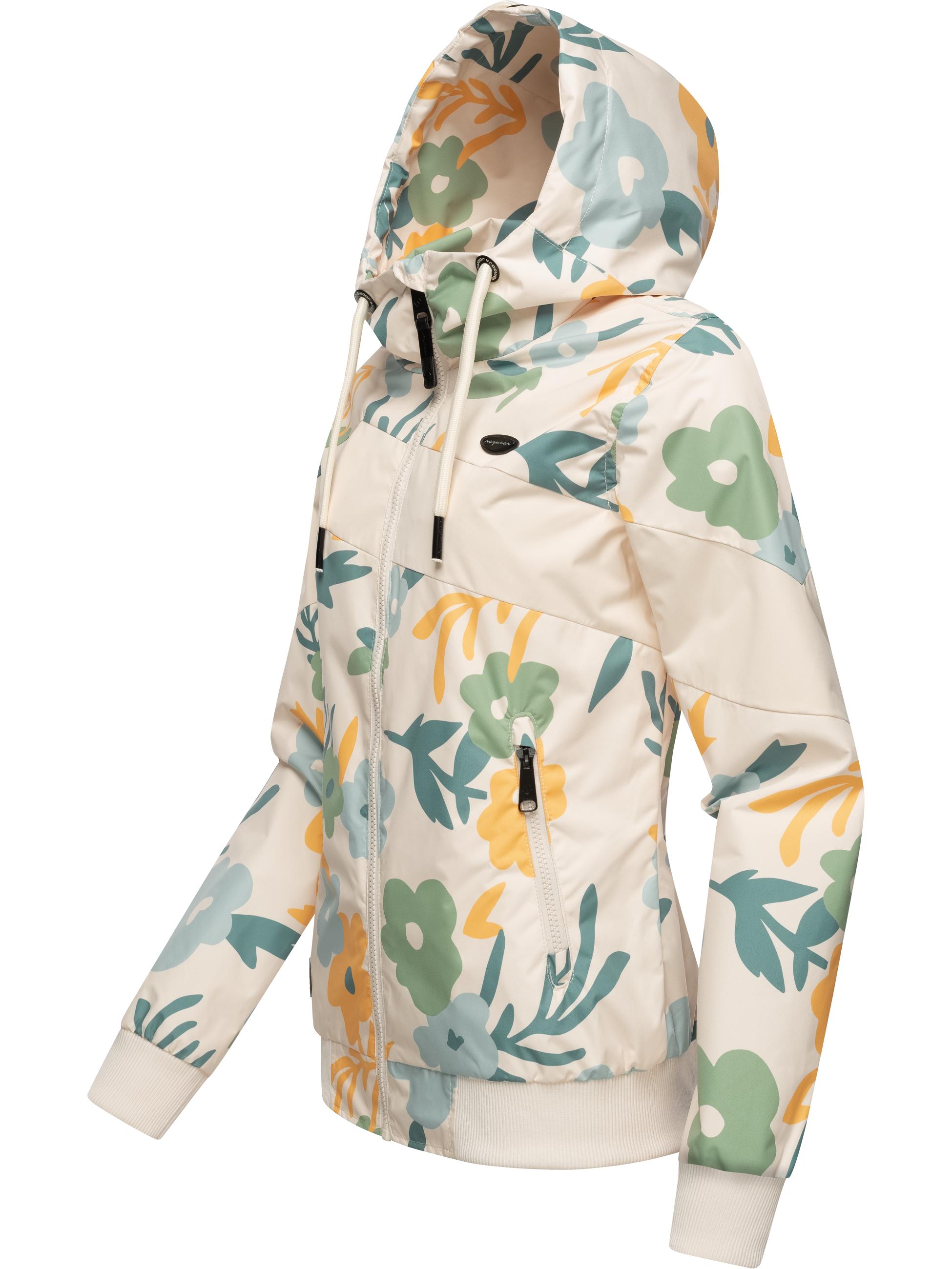 Leichte Übergangsjacke mit Alloverprint "Nuggie Block Flower" Beige