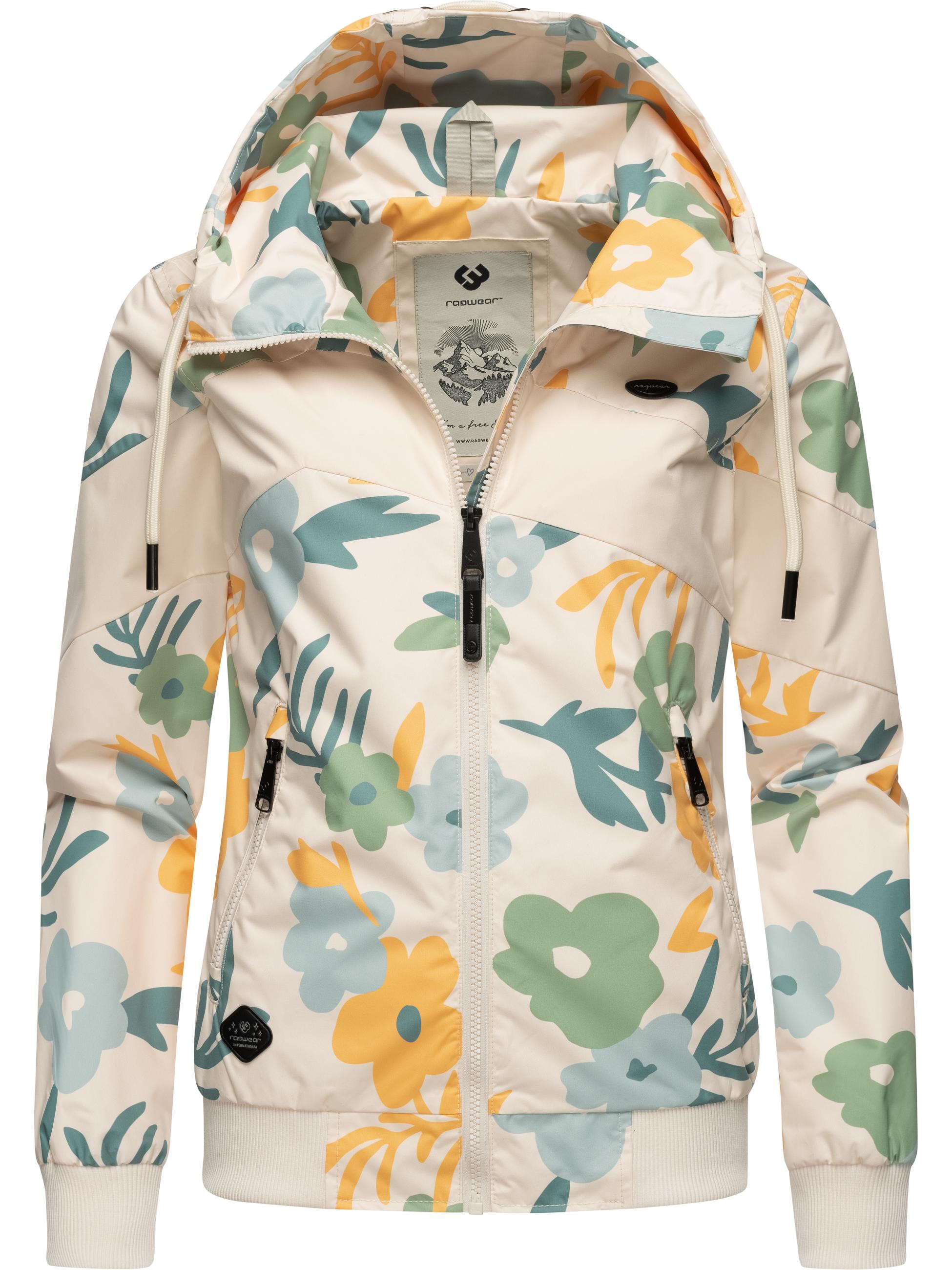 Leichte Übergangsjacke mit Alloverprint "Nuggie Block Flower" Beige