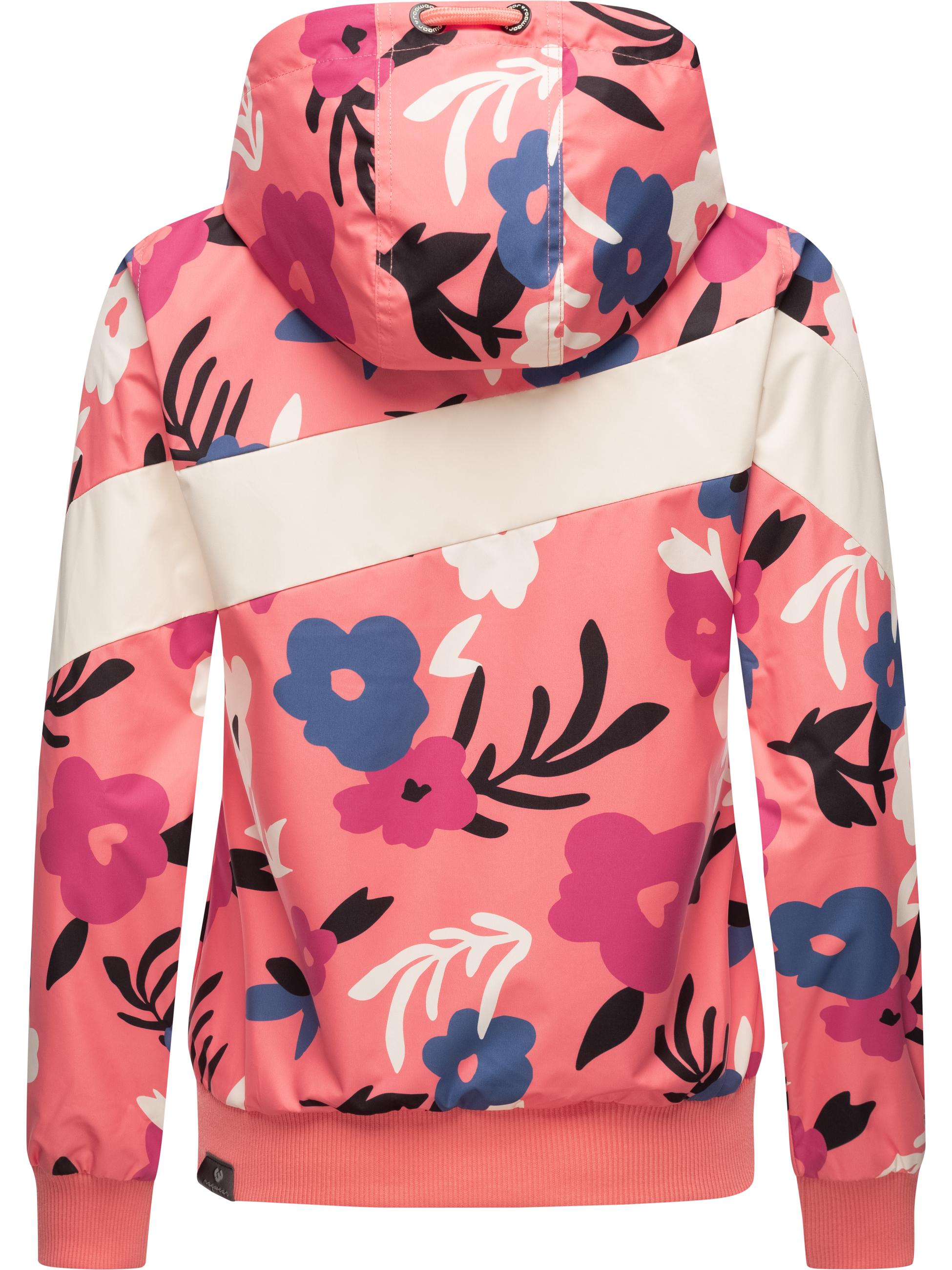 Leichte Übergangsjacke mit Alloverprint "Nuggie Block Flower" Coral