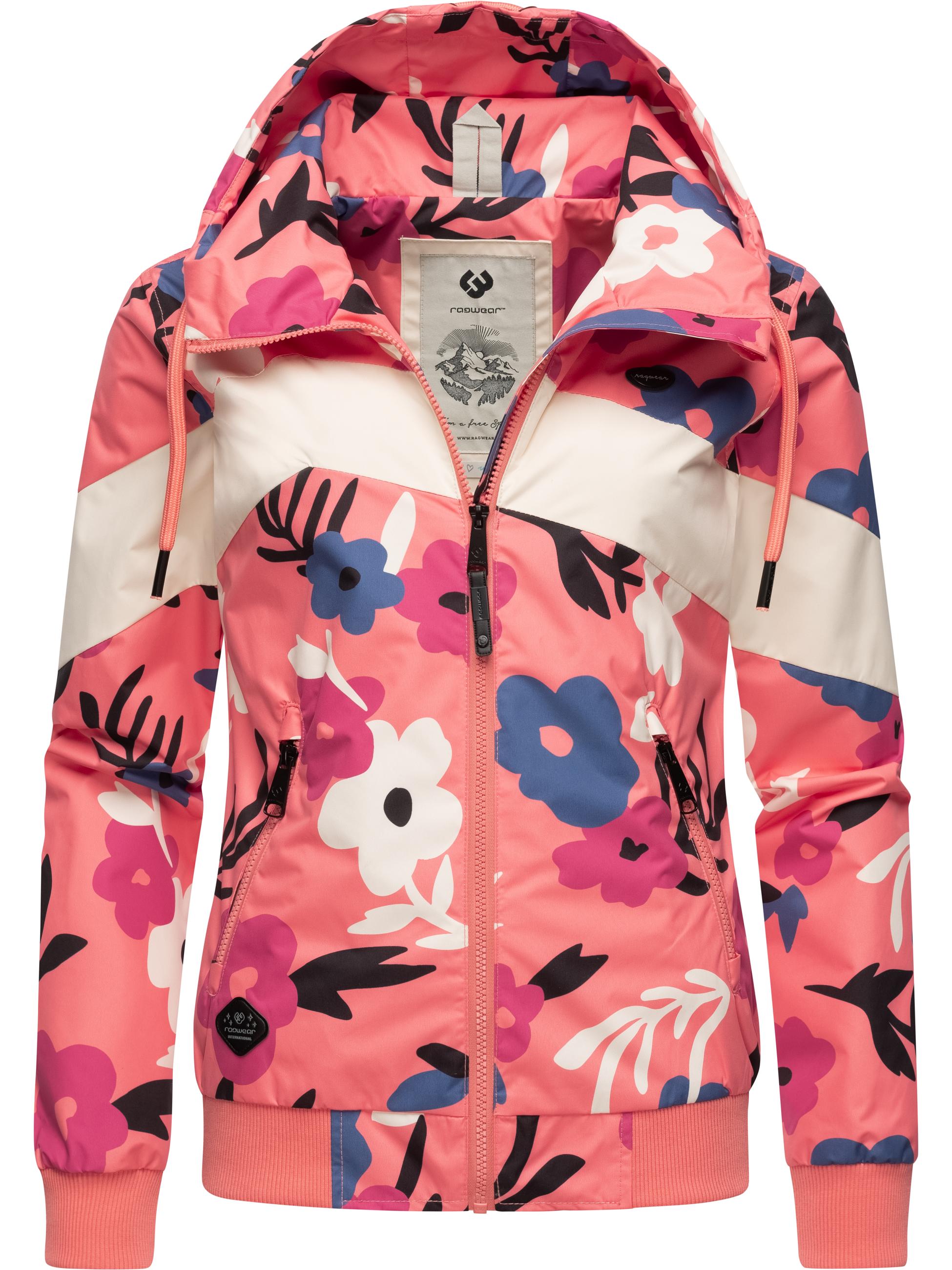 Leichte wasserdichte  Übergangsjacke mit Alloverprint "Nuggie Block Flower" Coral