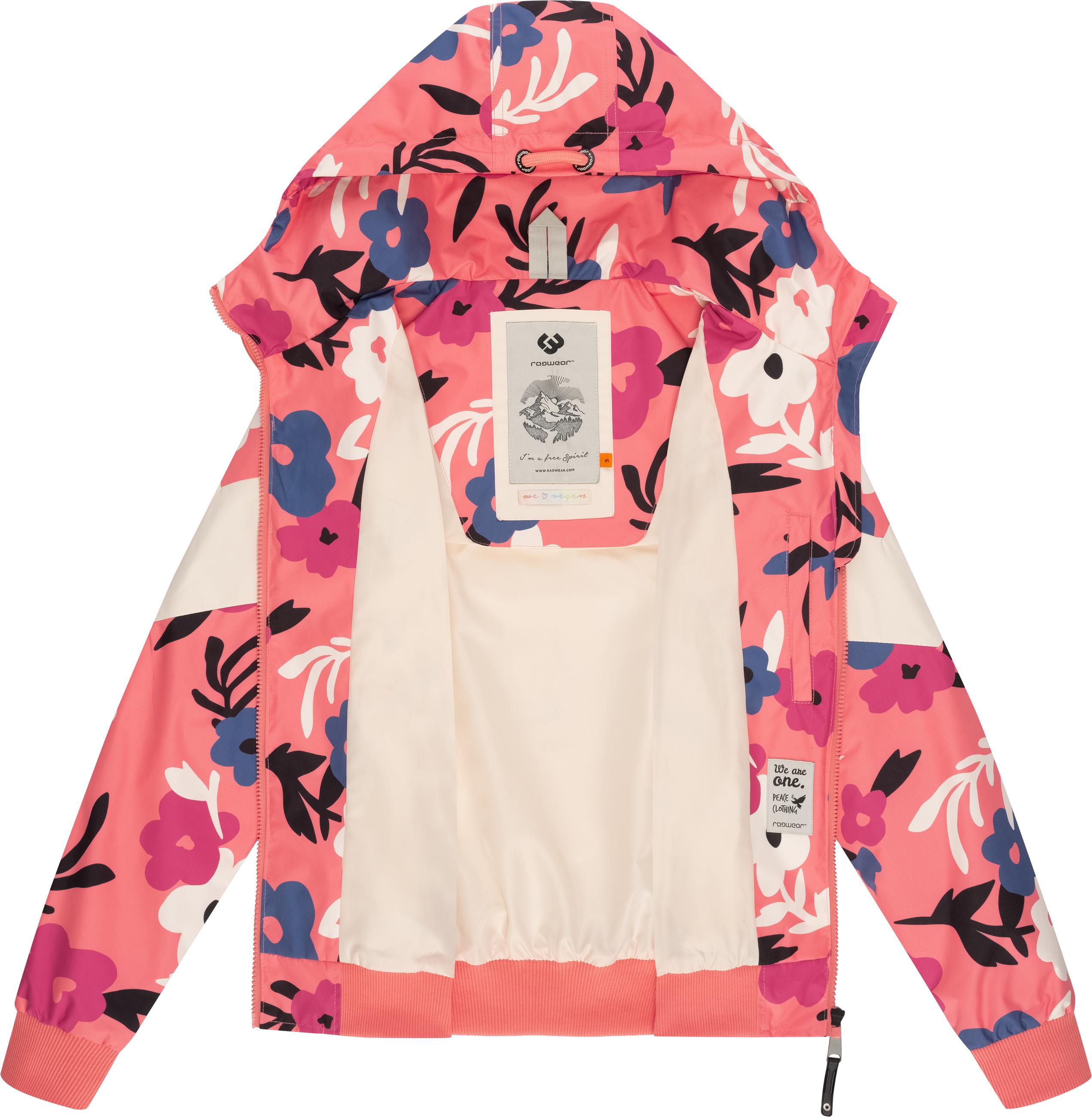 Leichte wasserdichte  Übergangsjacke mit Alloverprint "Nuggie Block Flower" Coral