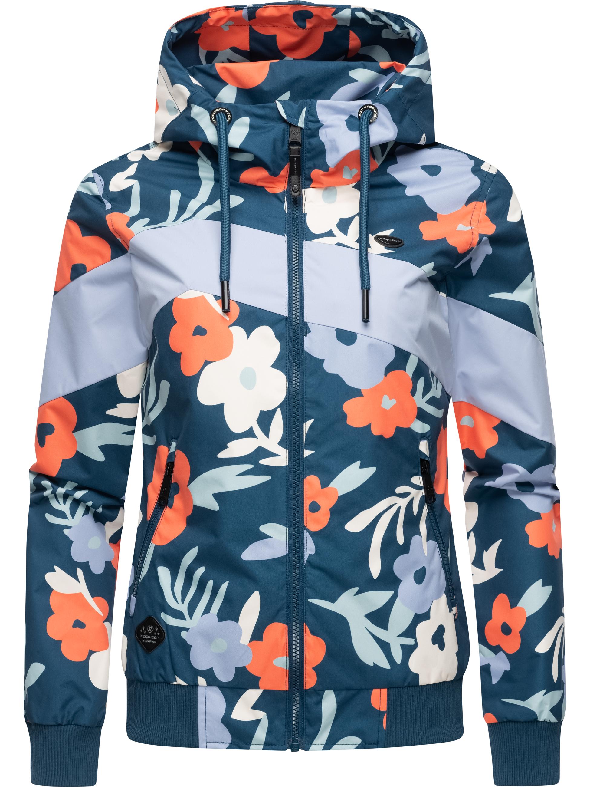 Leichte Übergangsjacke mit Alloverprint "Nuggie Block Flower" Petrol