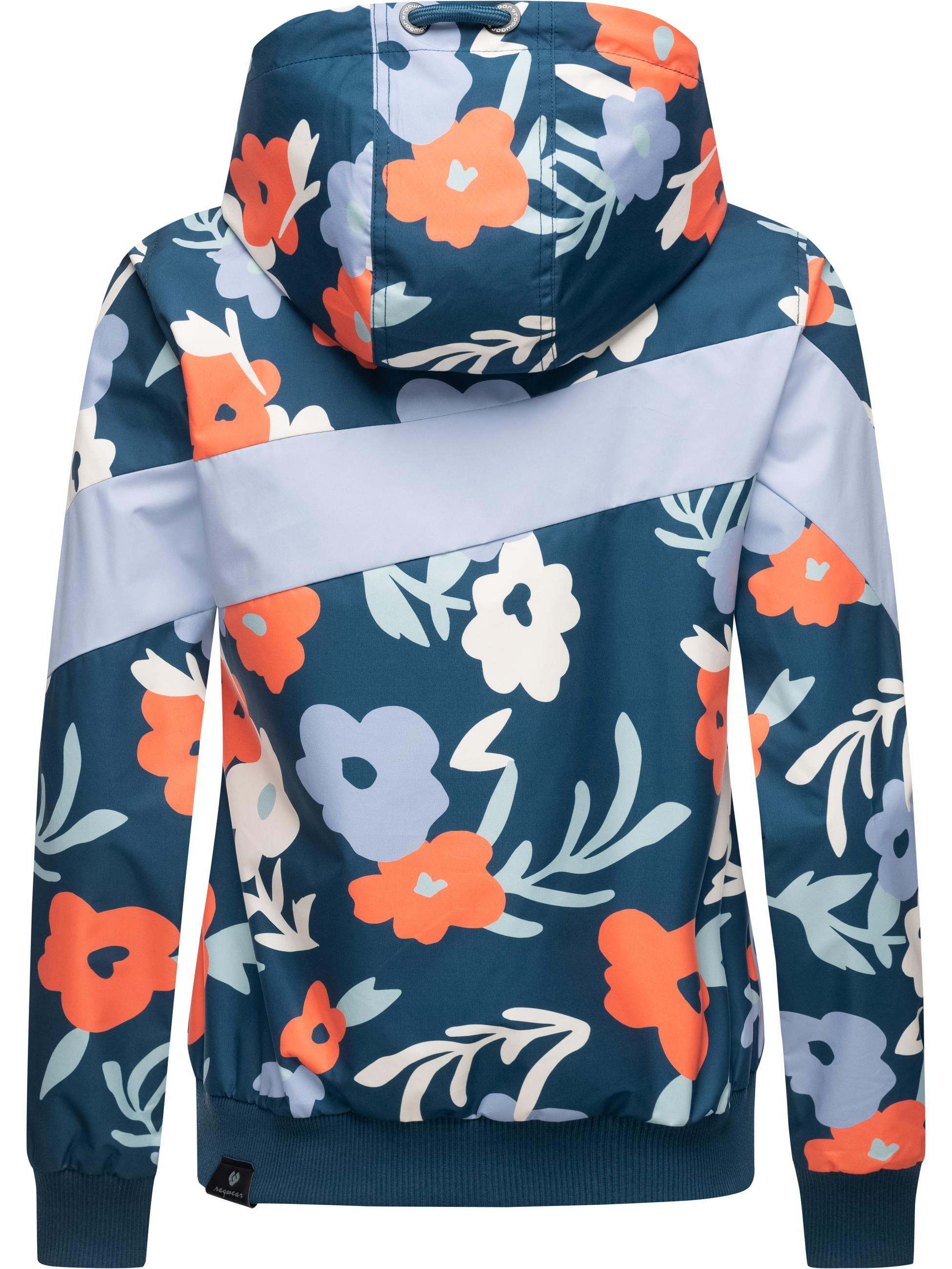 Leichte Übergangsjacke mit Alloverprint "Nuggie Block Flower" Petrol