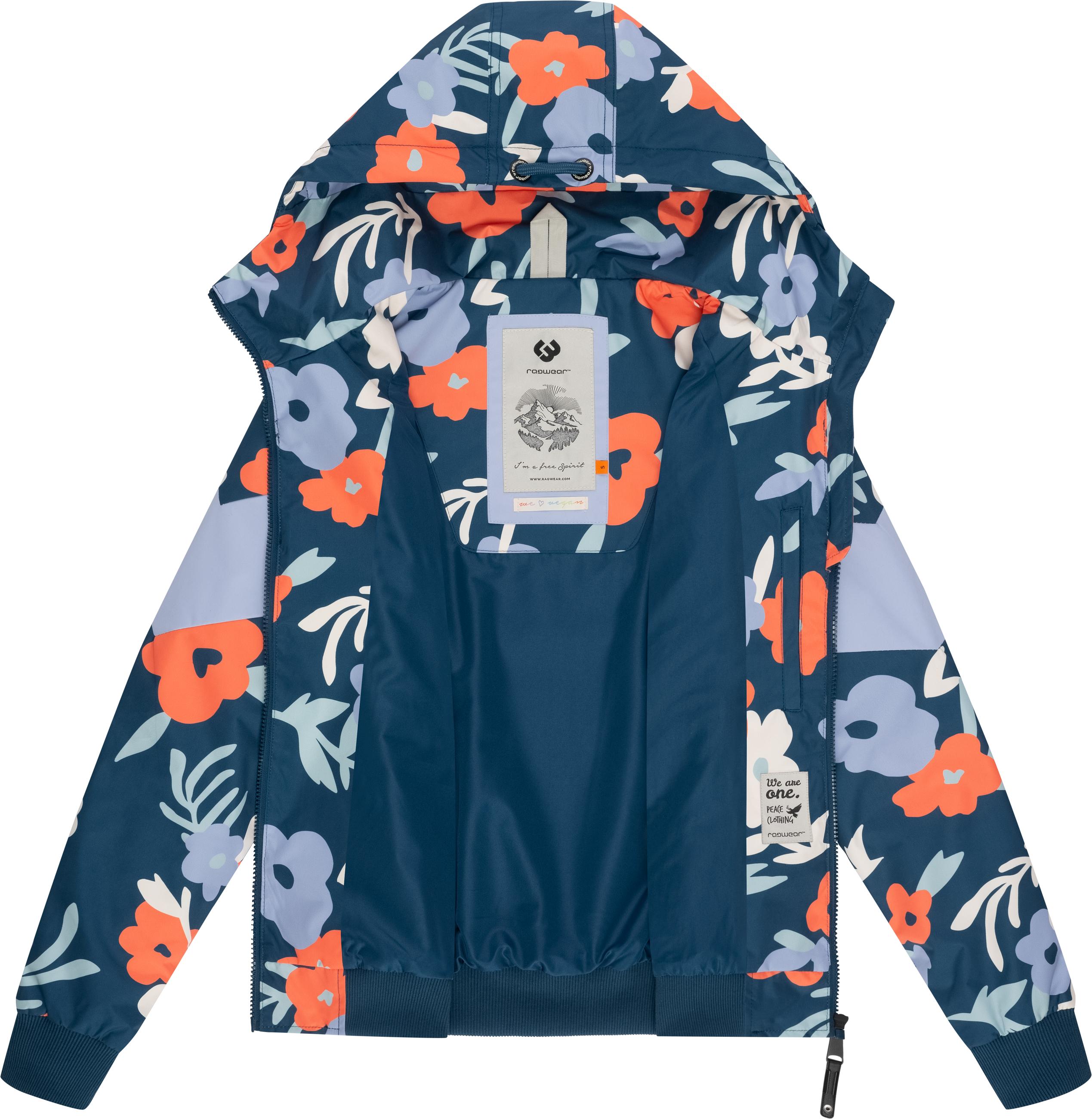 Leichte Übergangsjacke mit Alloverprint "Nuggie Block Flower" Petrol