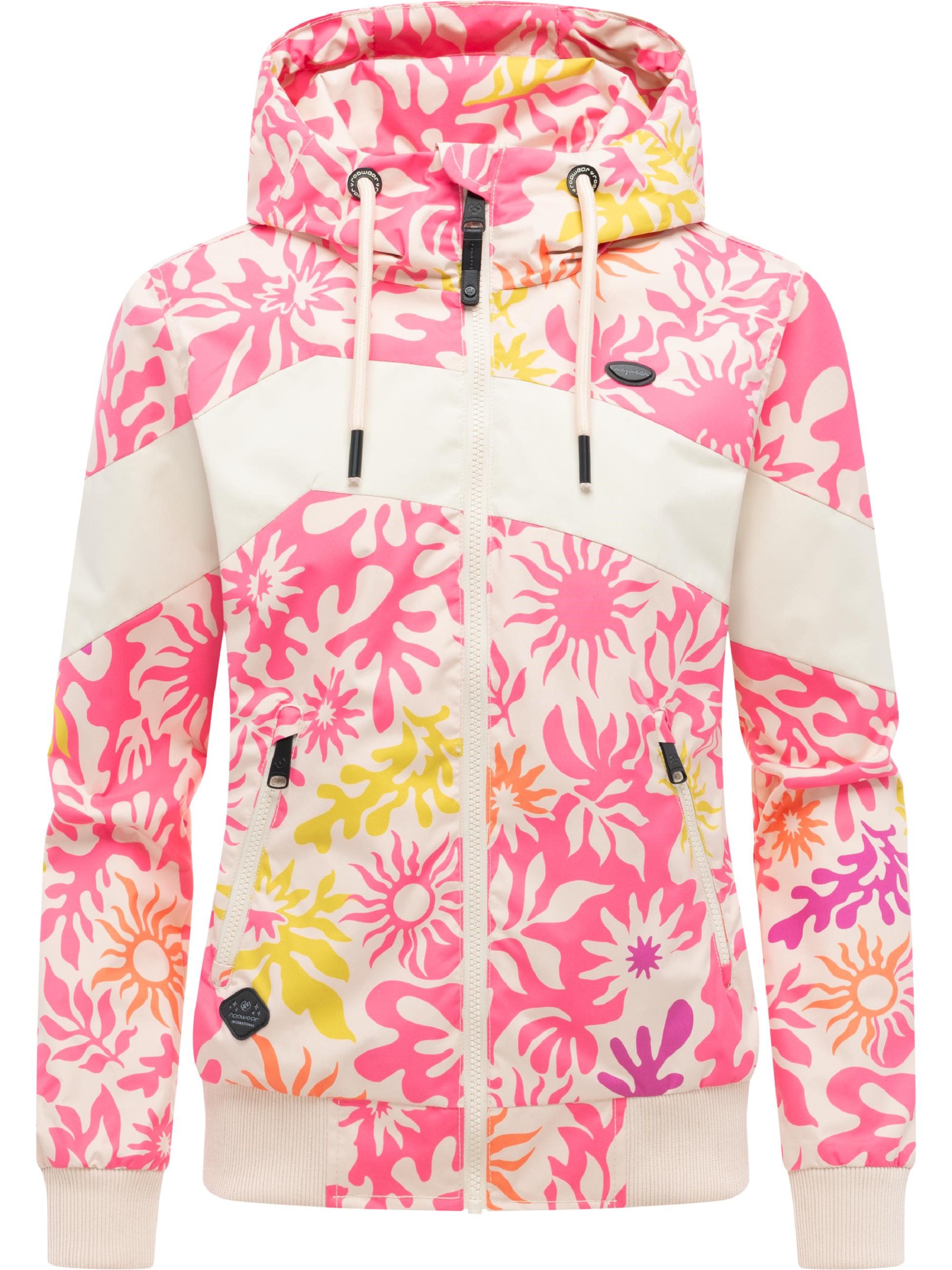 Leichte wasserdichte  Übergangsjacke mit Alloverprint "Nuggie Block Flower" Pink Combo26