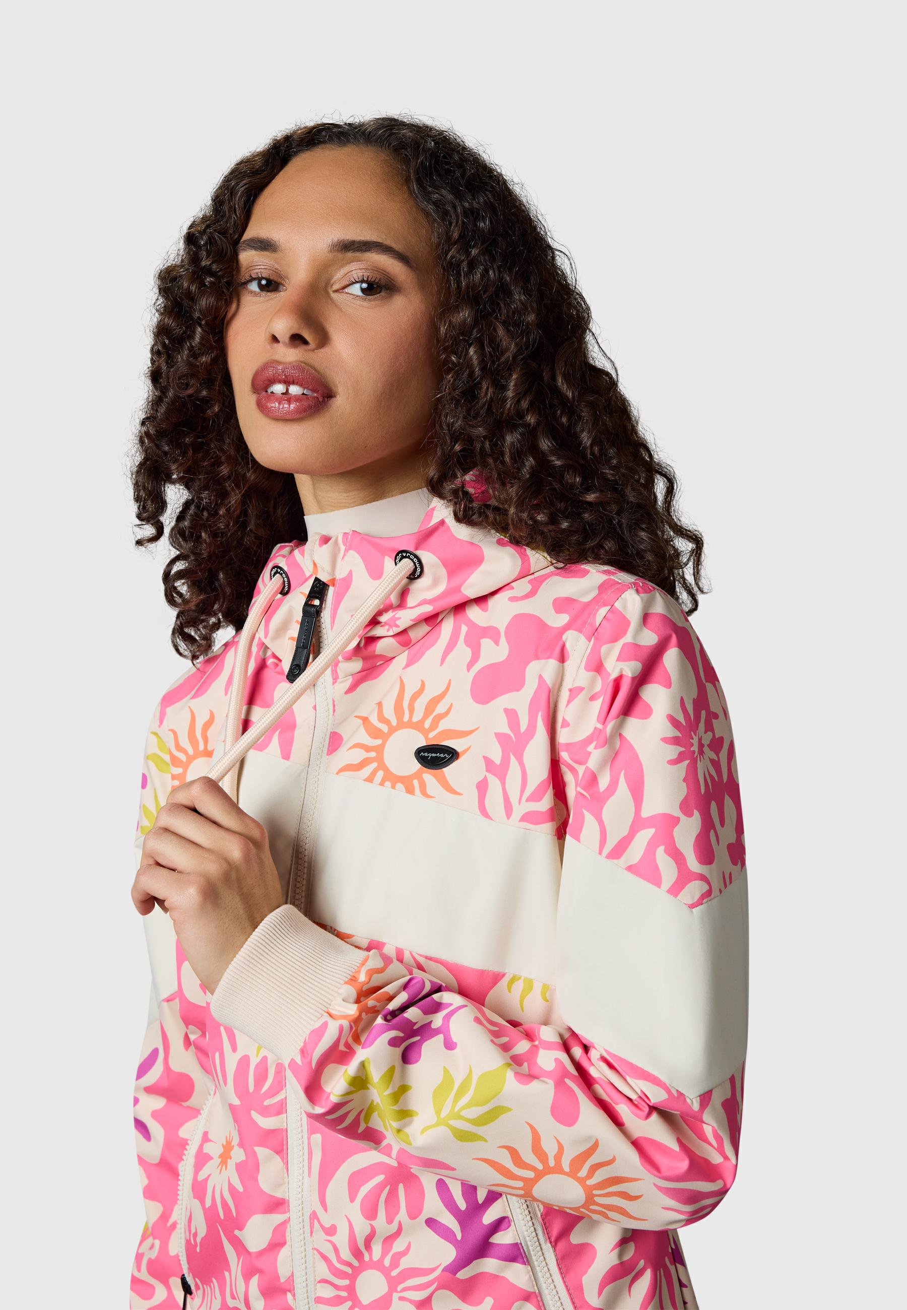 Leichte wasserdichte  Übergangsjacke mit Alloverprint "Nuggie Block Flower" Pink Combo26