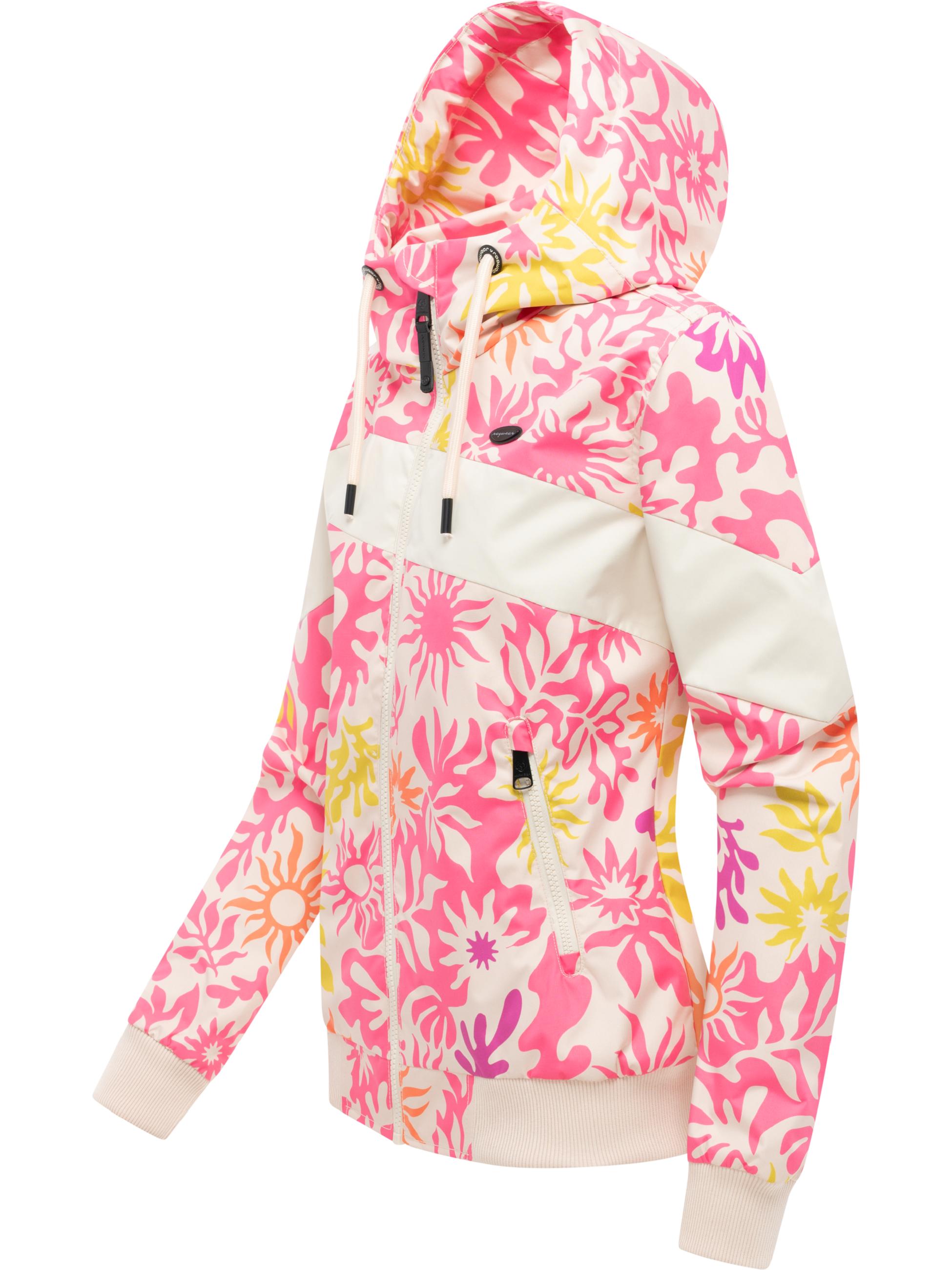 Leichte wasserdichte  Übergangsjacke mit Alloverprint "Nuggie Block Flower" Pink Combo26