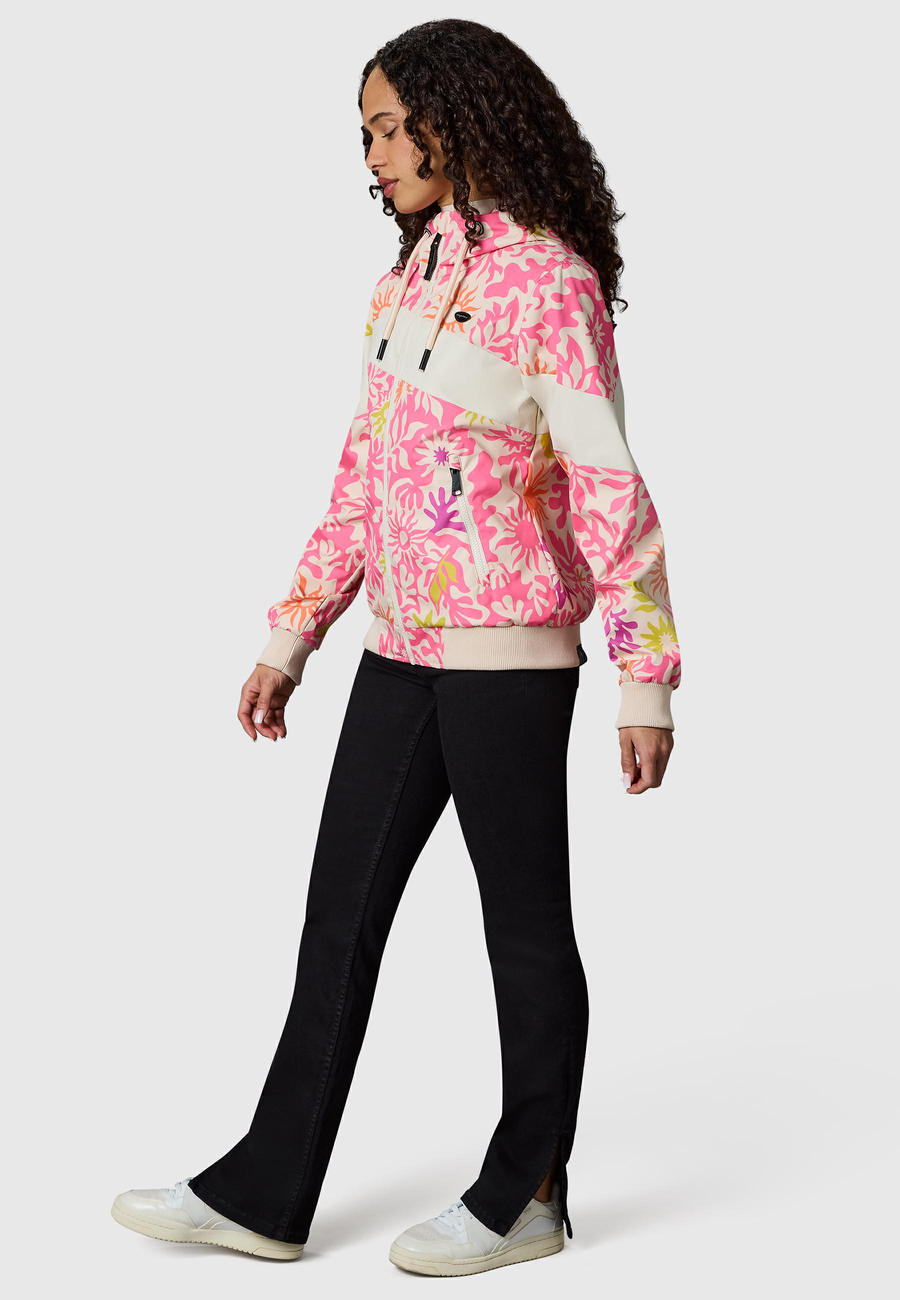 Leichte wasserdichte  Übergangsjacke mit Alloverprint "Nuggie Block Flower" Pink Combo26