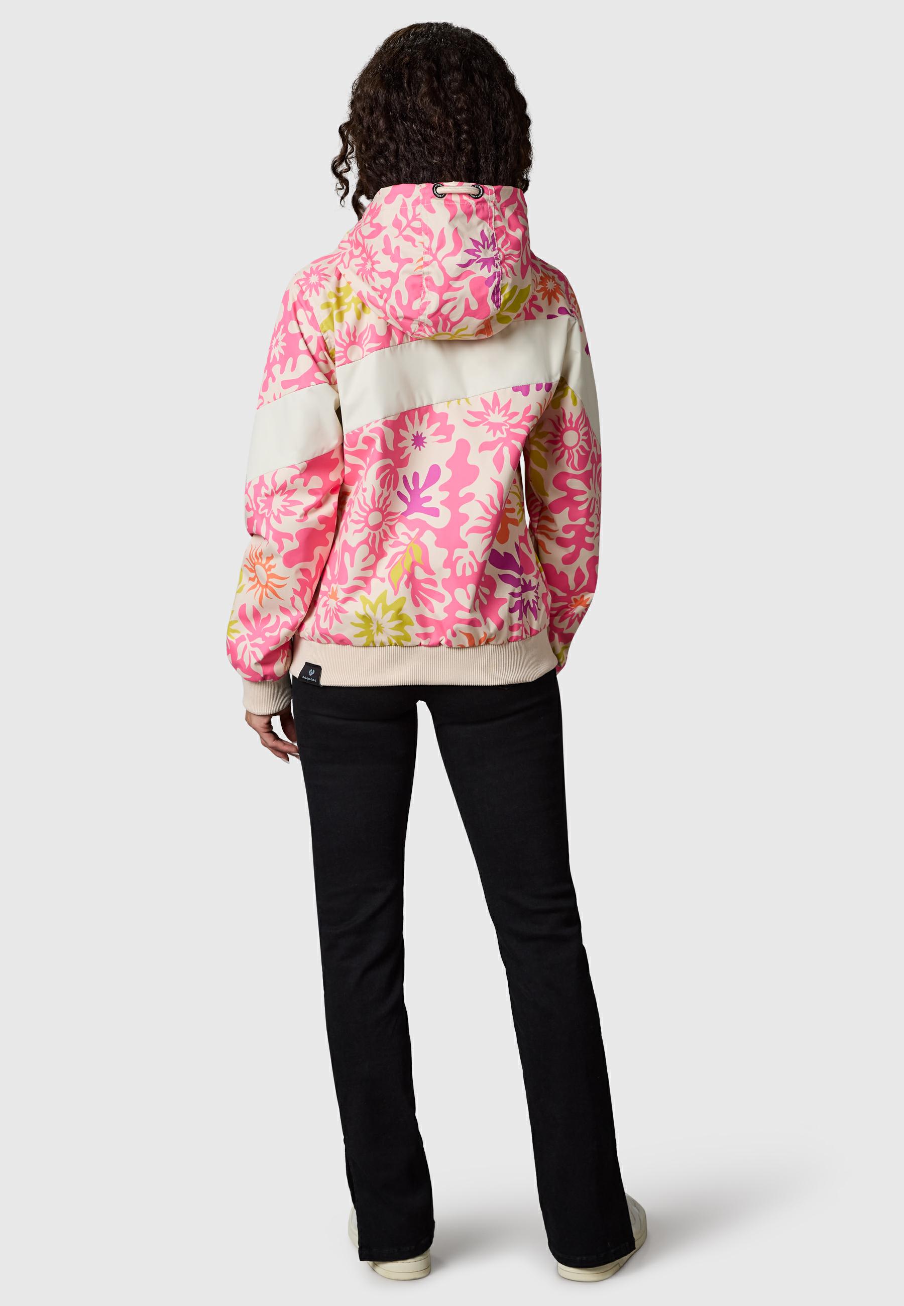 Leichte wasserdichte  Übergangsjacke mit Alloverprint "Nuggie Block Flower" Pink Combo26