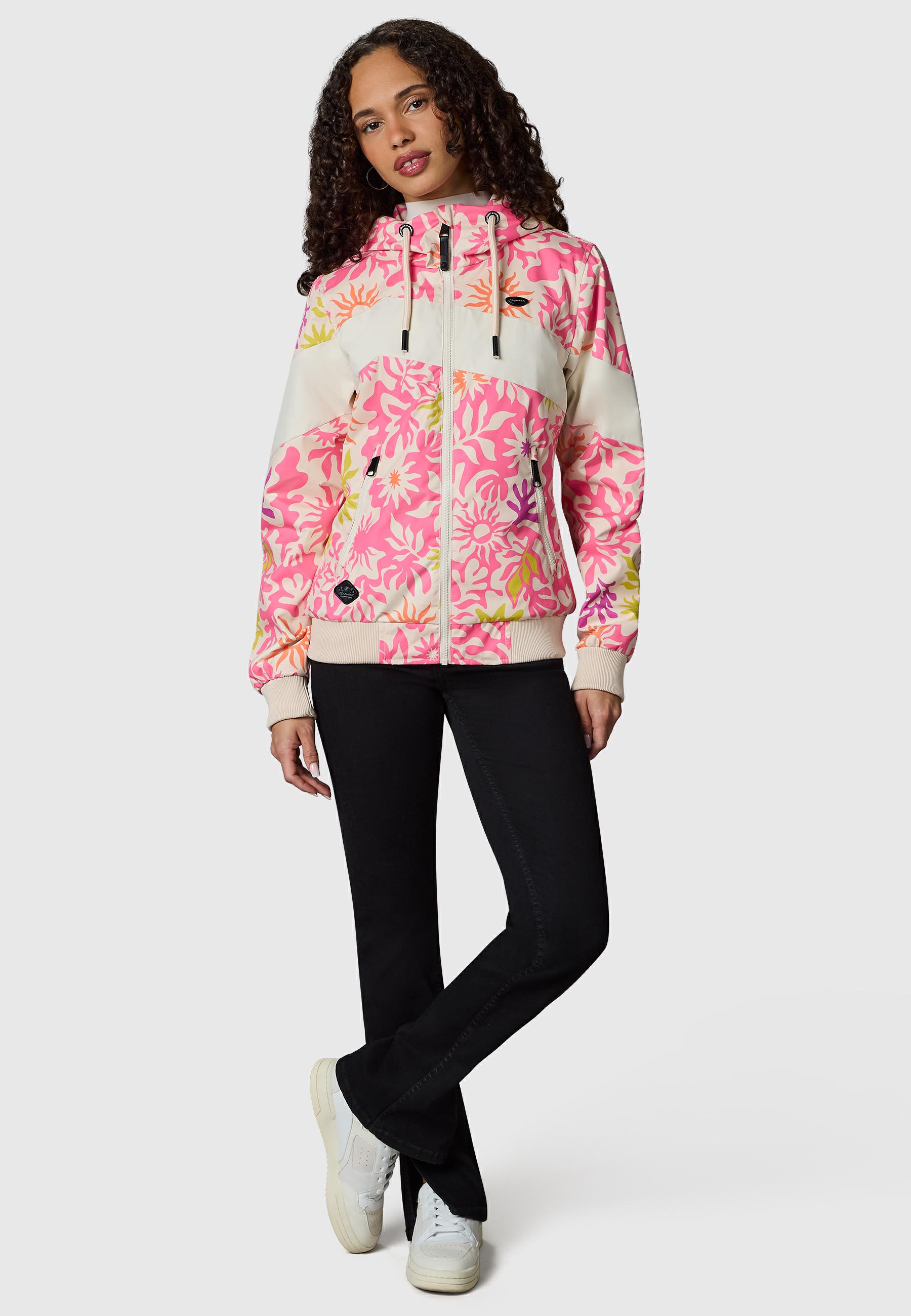 Leichte wasserdichte  Übergangsjacke mit Alloverprint "Nuggie Block Flower" Pink Combo26