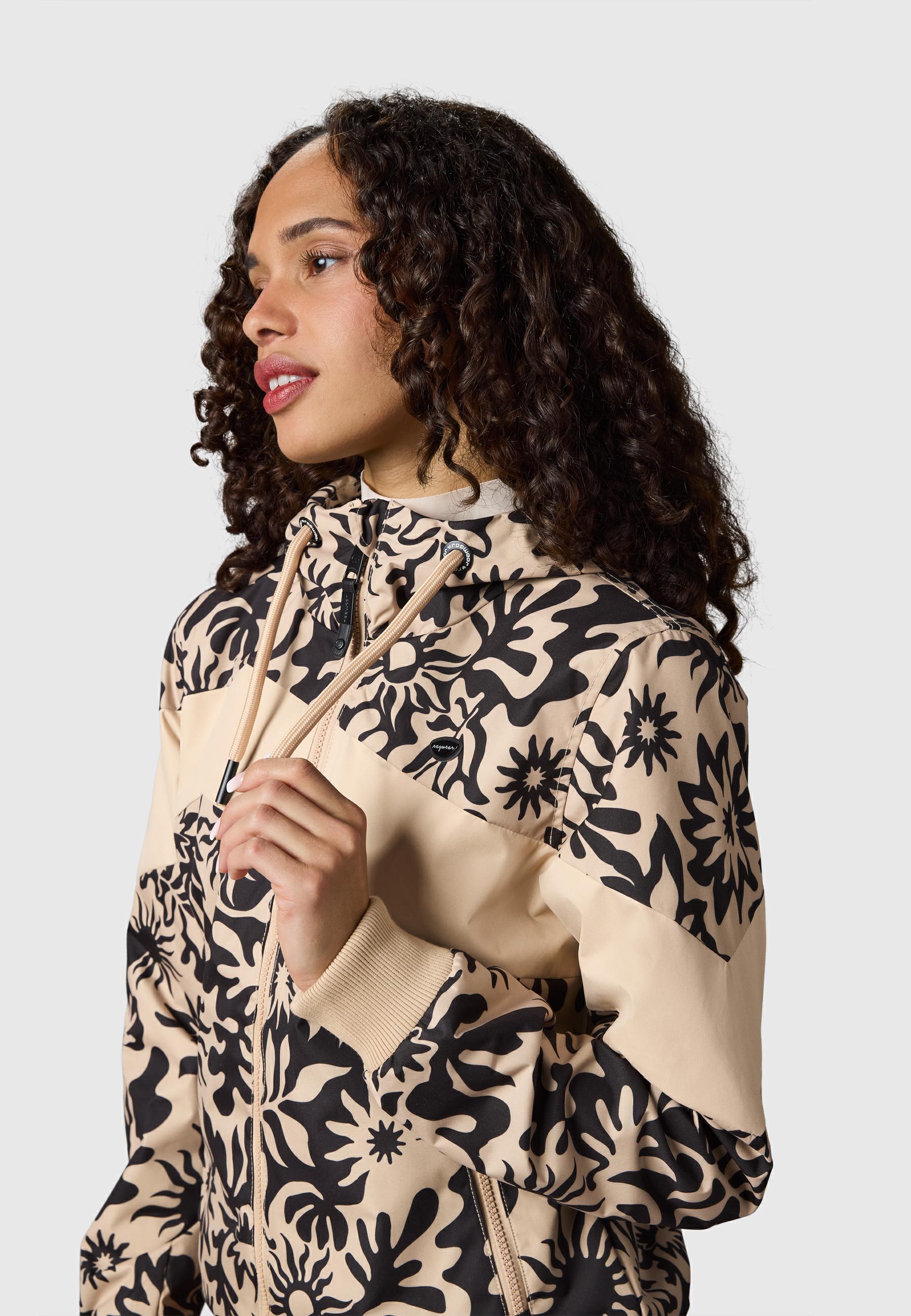 Leichte wasserdichte  Übergangsjacke mit Alloverprint "Nuggie Block Flower" Sand26
