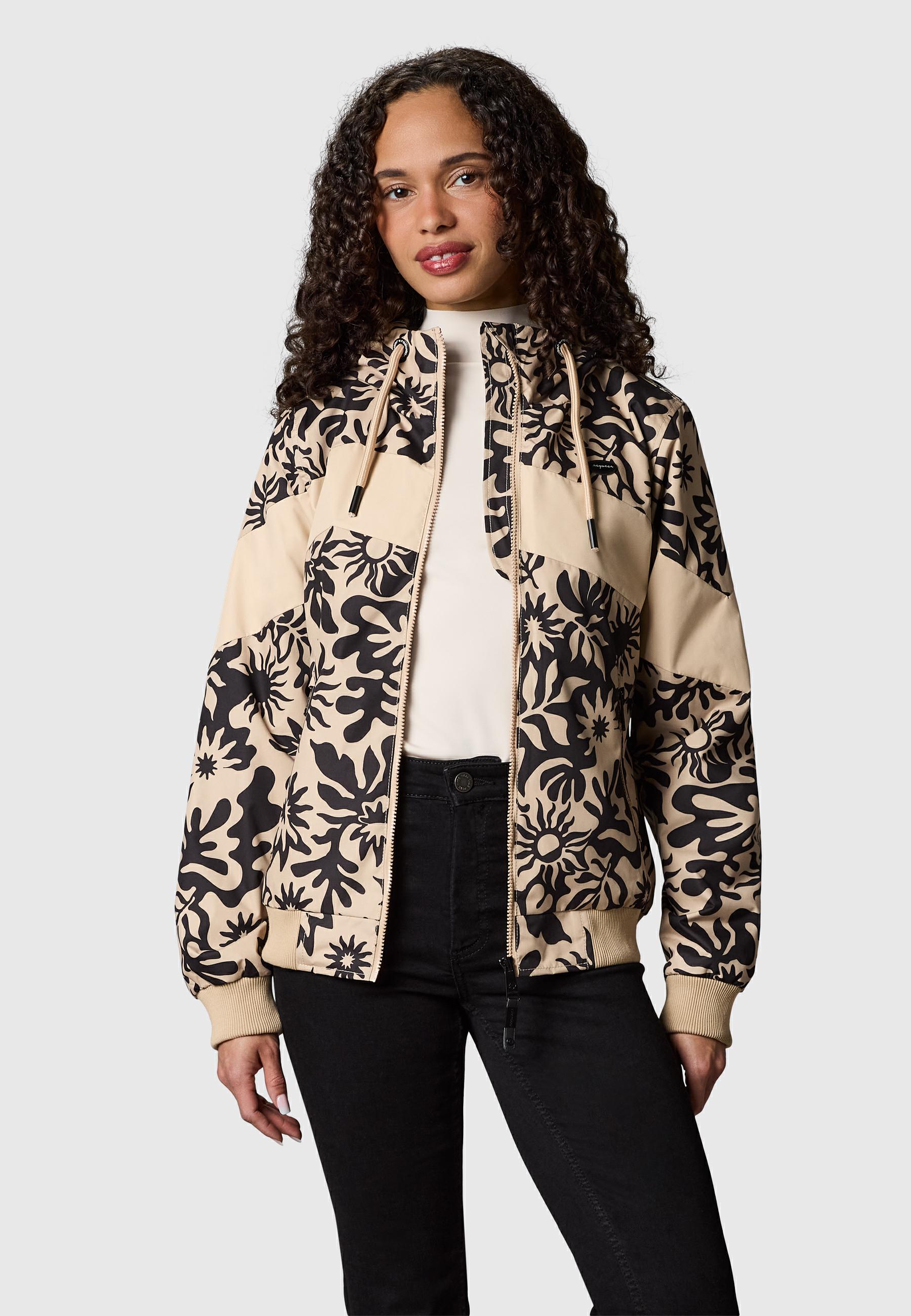 Leichte wasserdichte  Übergangsjacke mit Alloverprint "Nuggie Block Flower" Sand26