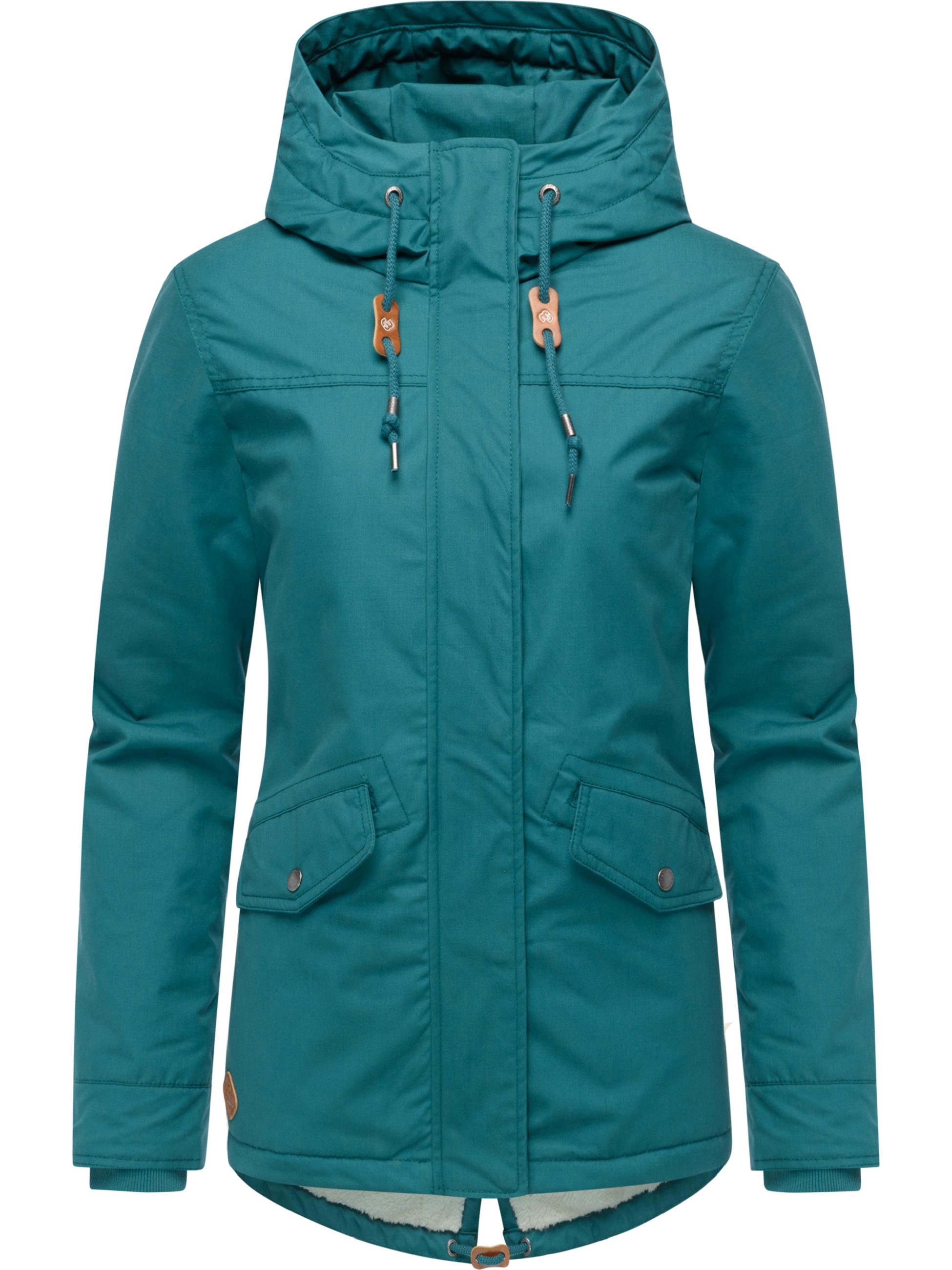 Winter Parka mit hohem Kragen und Kapuze "Parkker Warm" Ocean Green