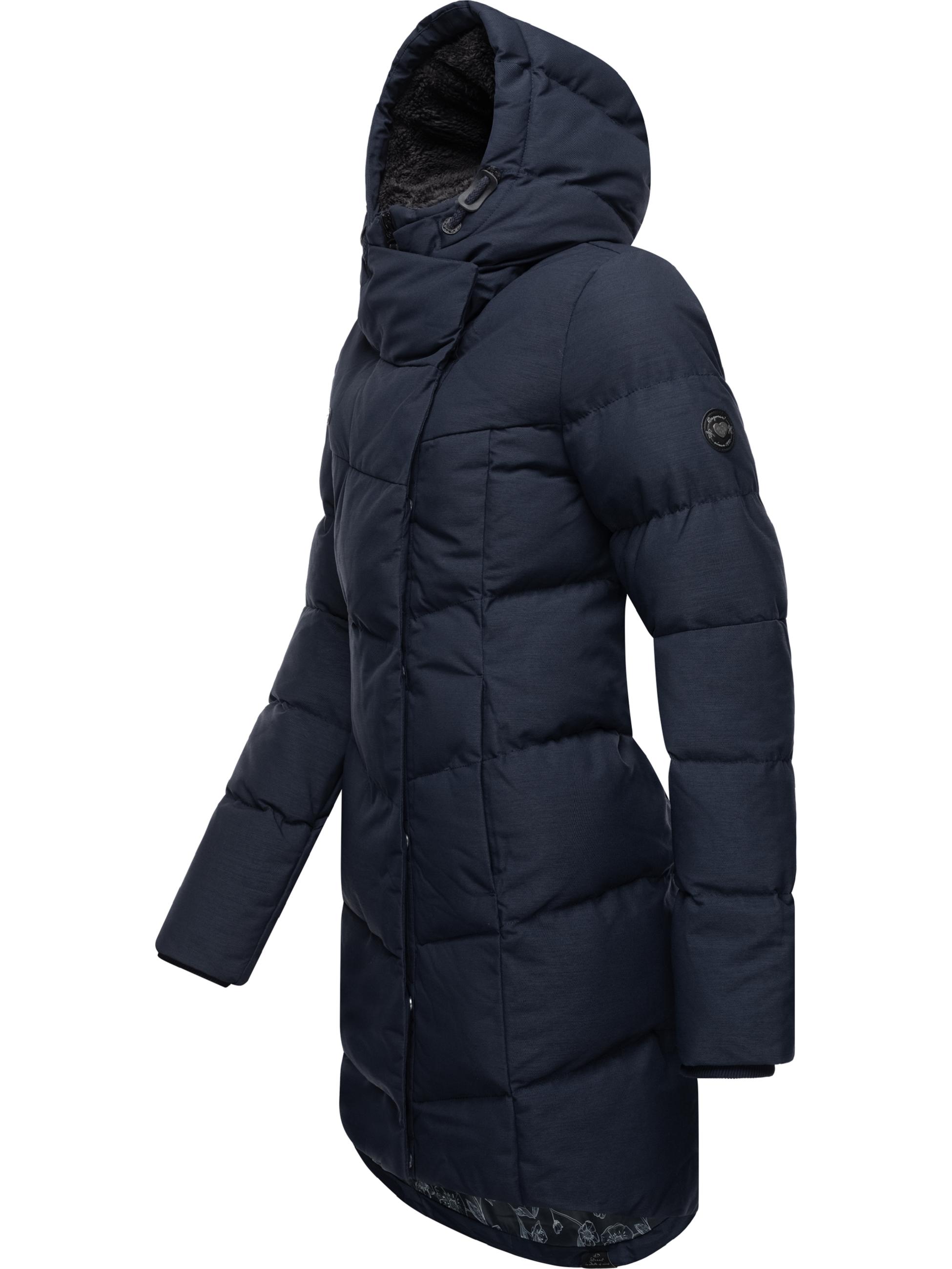 Langer Winter Steppmantel mit Kapuze "Pavla" Navy022