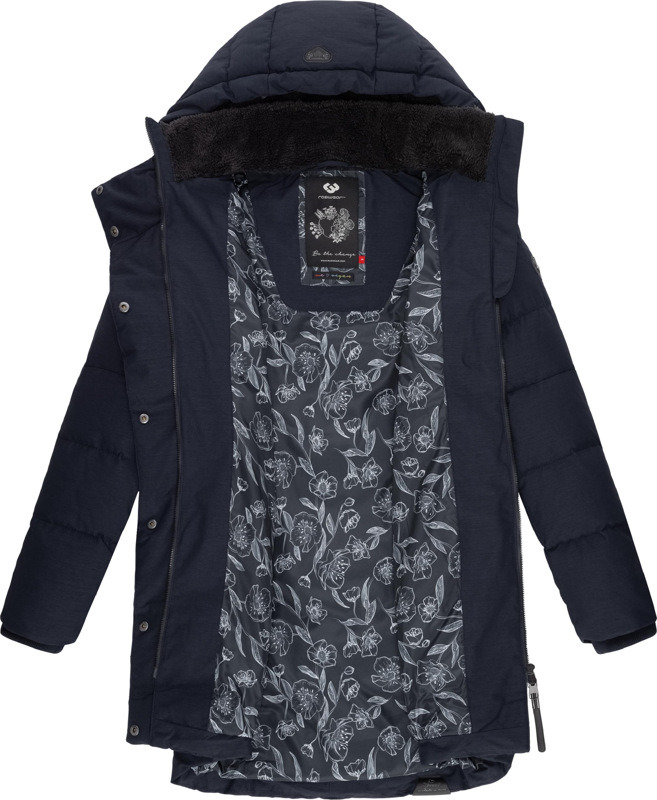 Langer Winter Steppmantel mit Kapuze "Pavla" Navy022