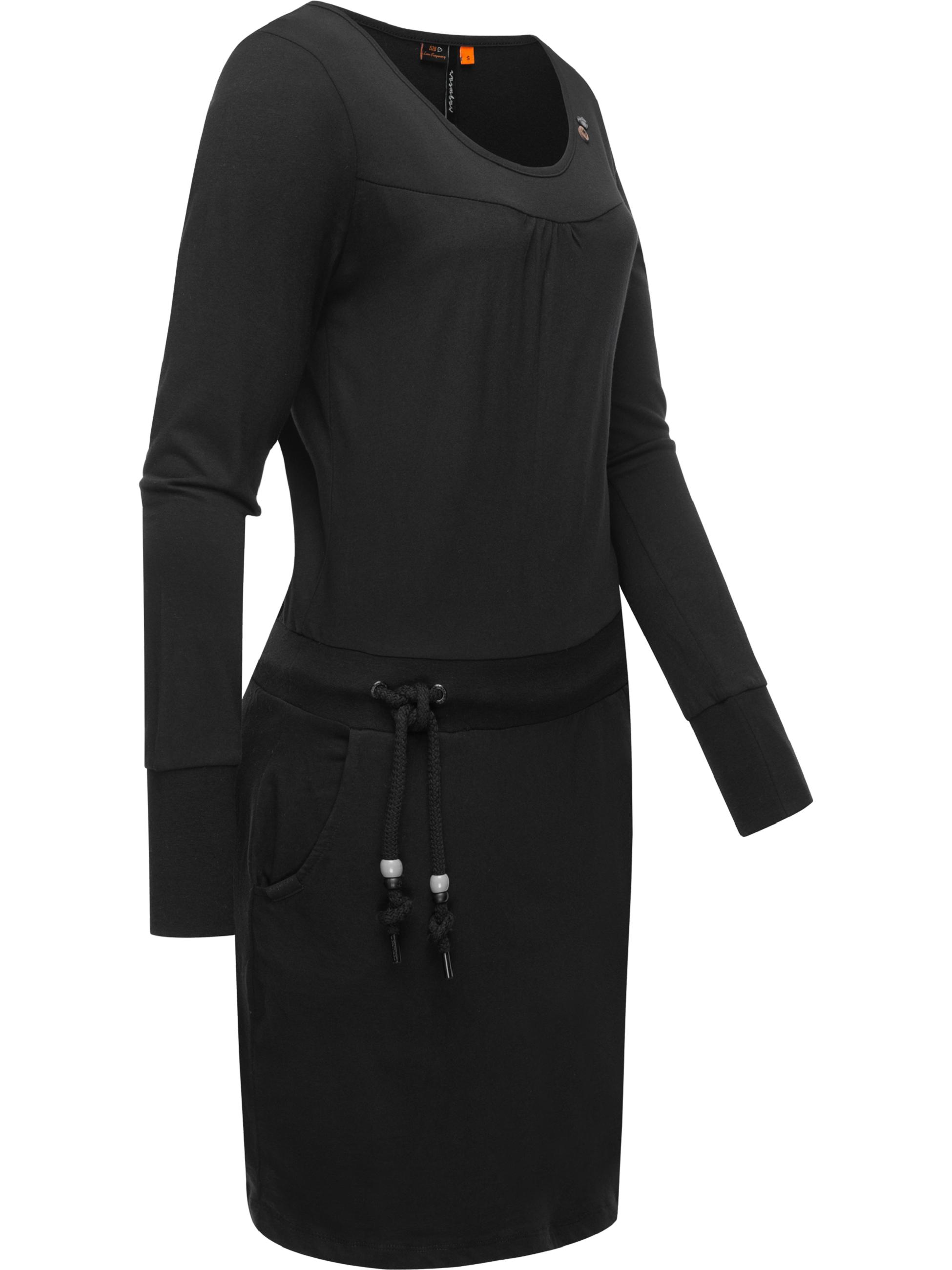 Langarm-Kleid mit Taillenzug 'Penellope' Black