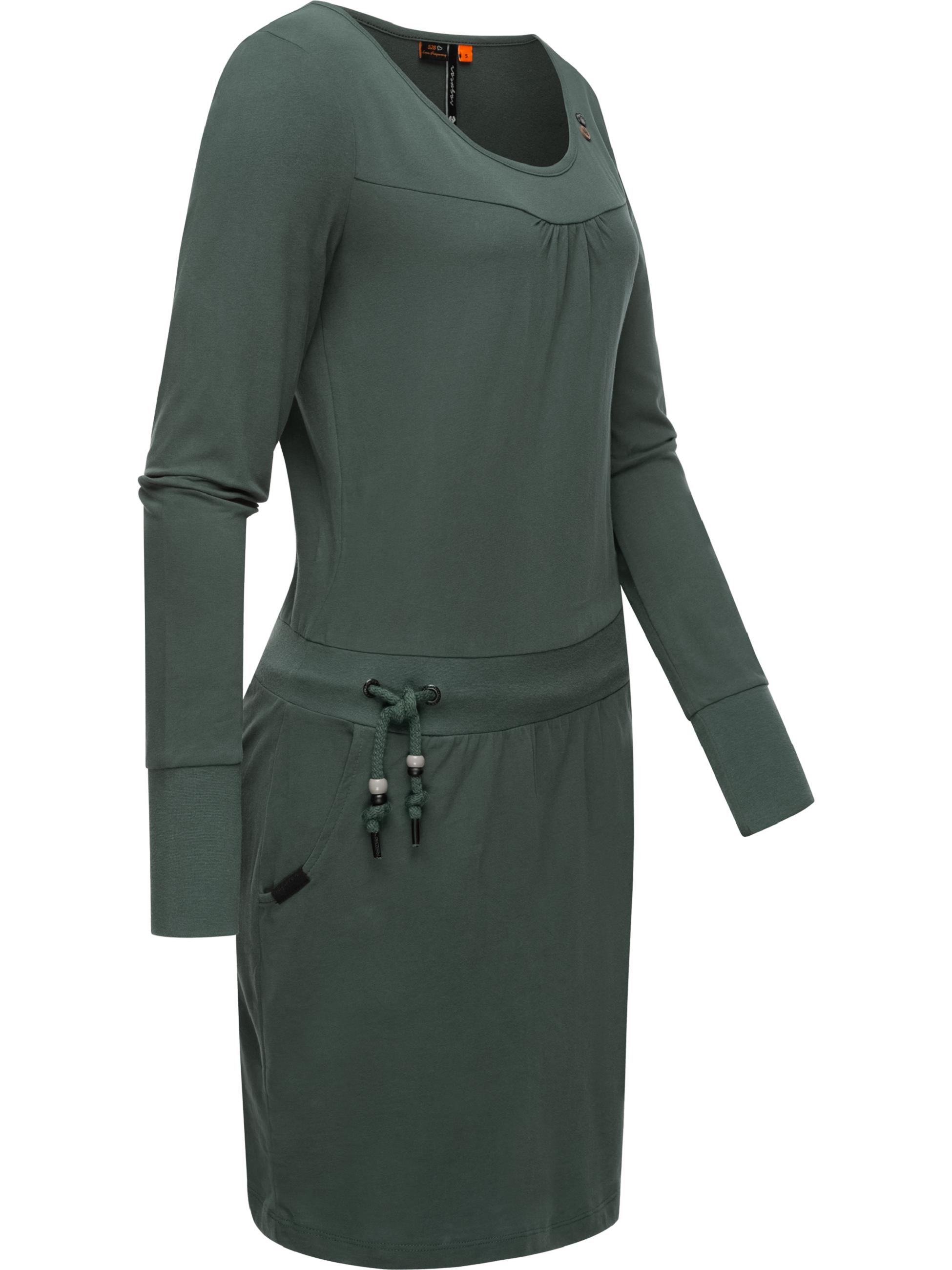 Langarm-Kleid mit Taillenzug 'Penellope' Dark Green