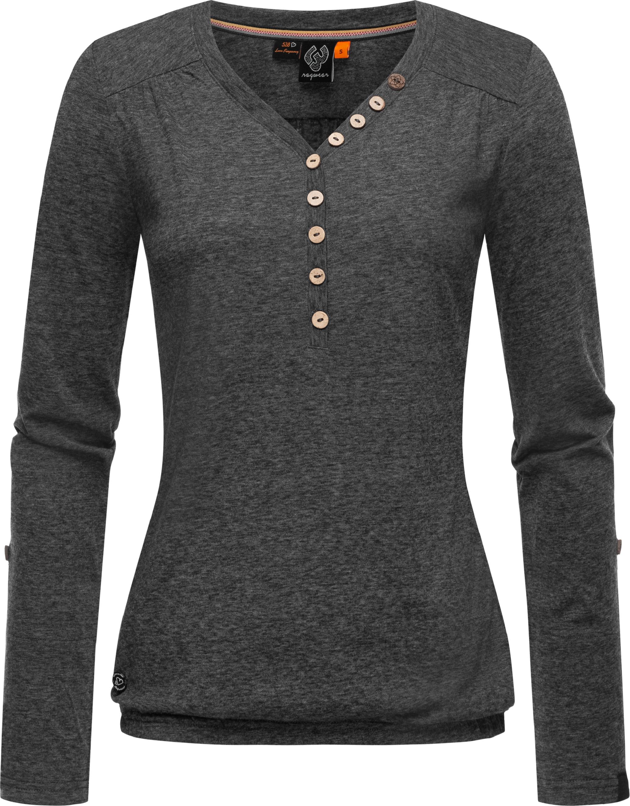 Langarmshirt mit Knöpfen "Pinchi Melange" Dark Grey