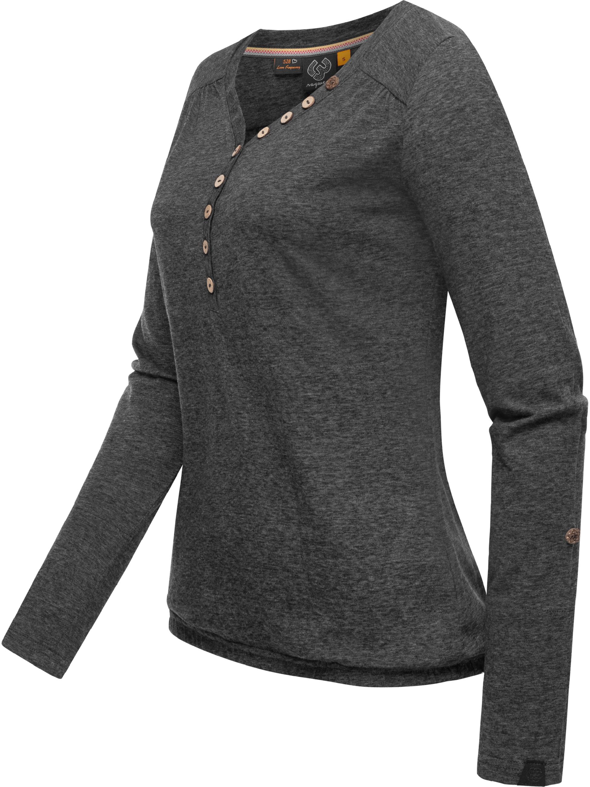 Langarmshirt mit Knöpfen "Pinchi Melange" Dark Grey