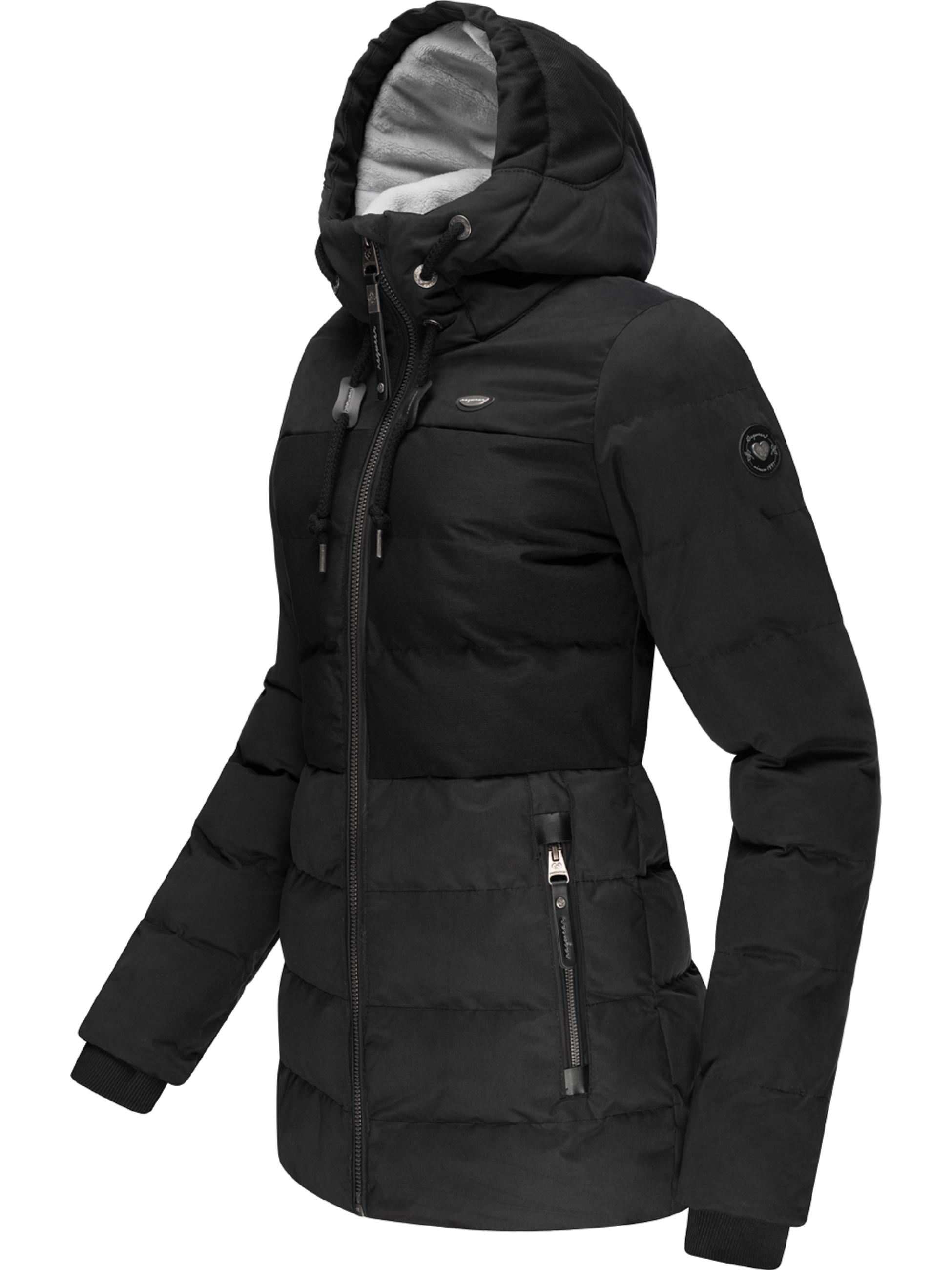 Lange Winter Steppjacke mit Kapuze "Quantic" Black