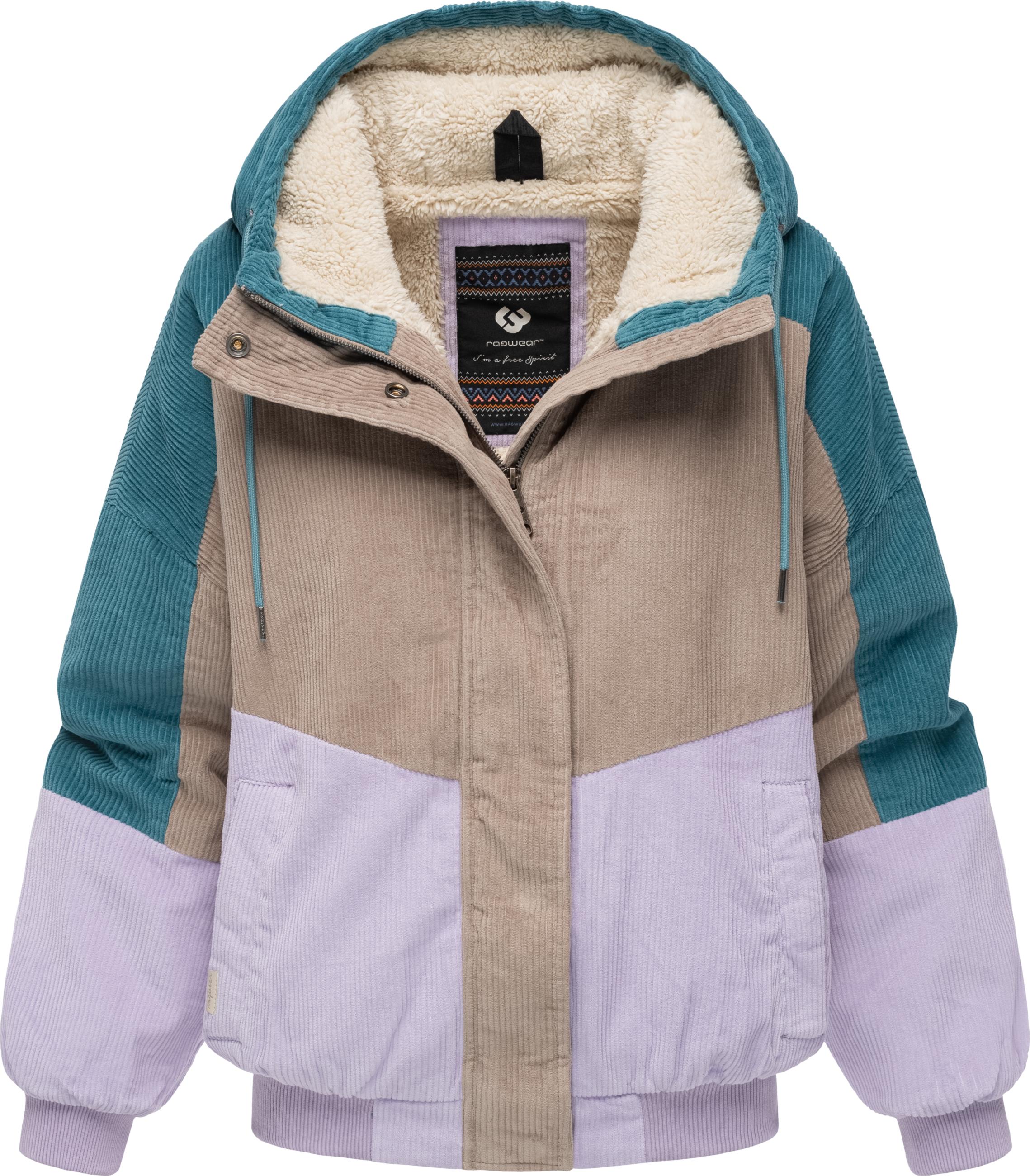 Colourblocking Winterjacke in Kord-Optik "Queny Corduroy" Ocean Green