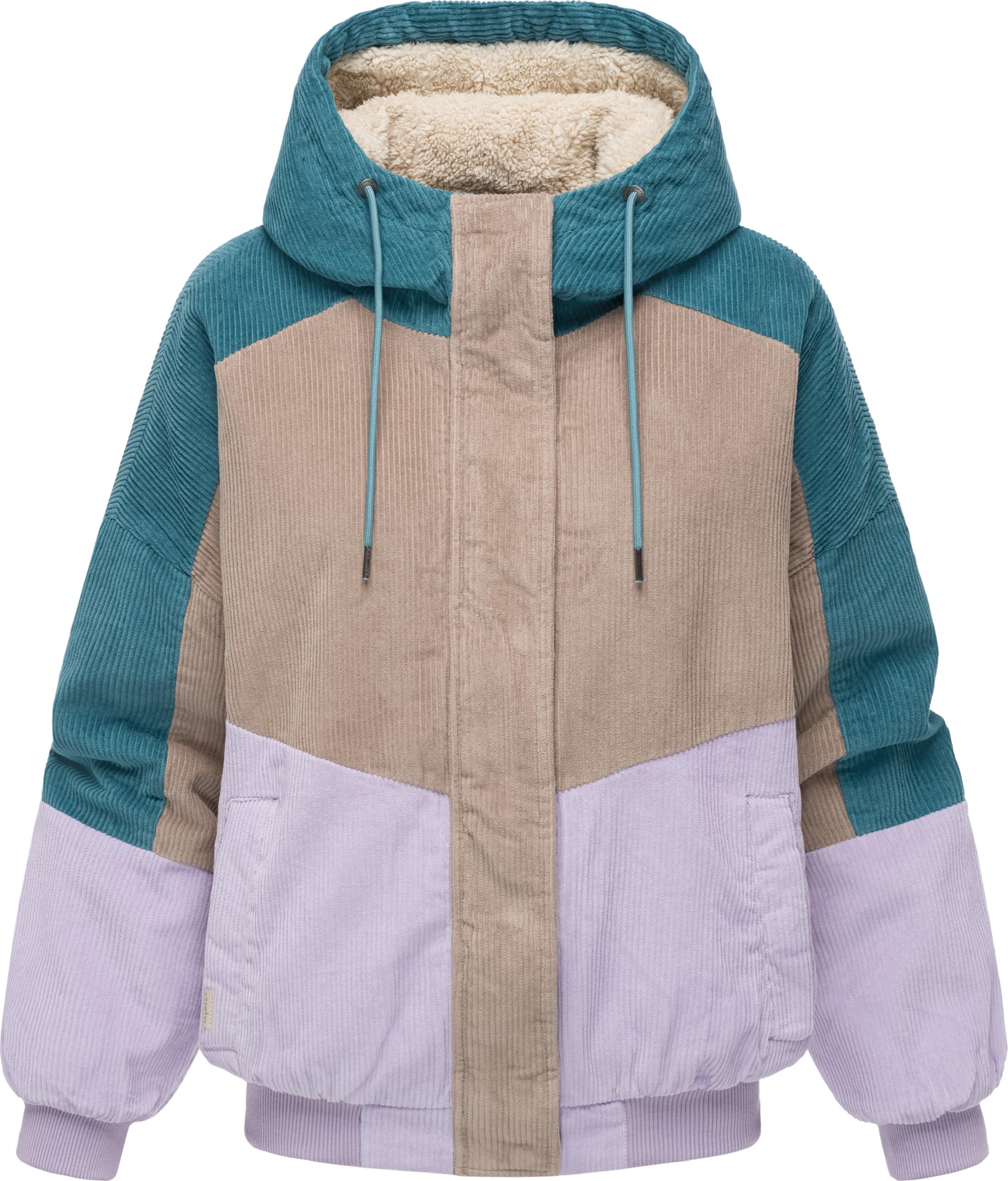 Colourblocking Winterjacke in Kord-Optik "Queny Corduroy" Ocean Green