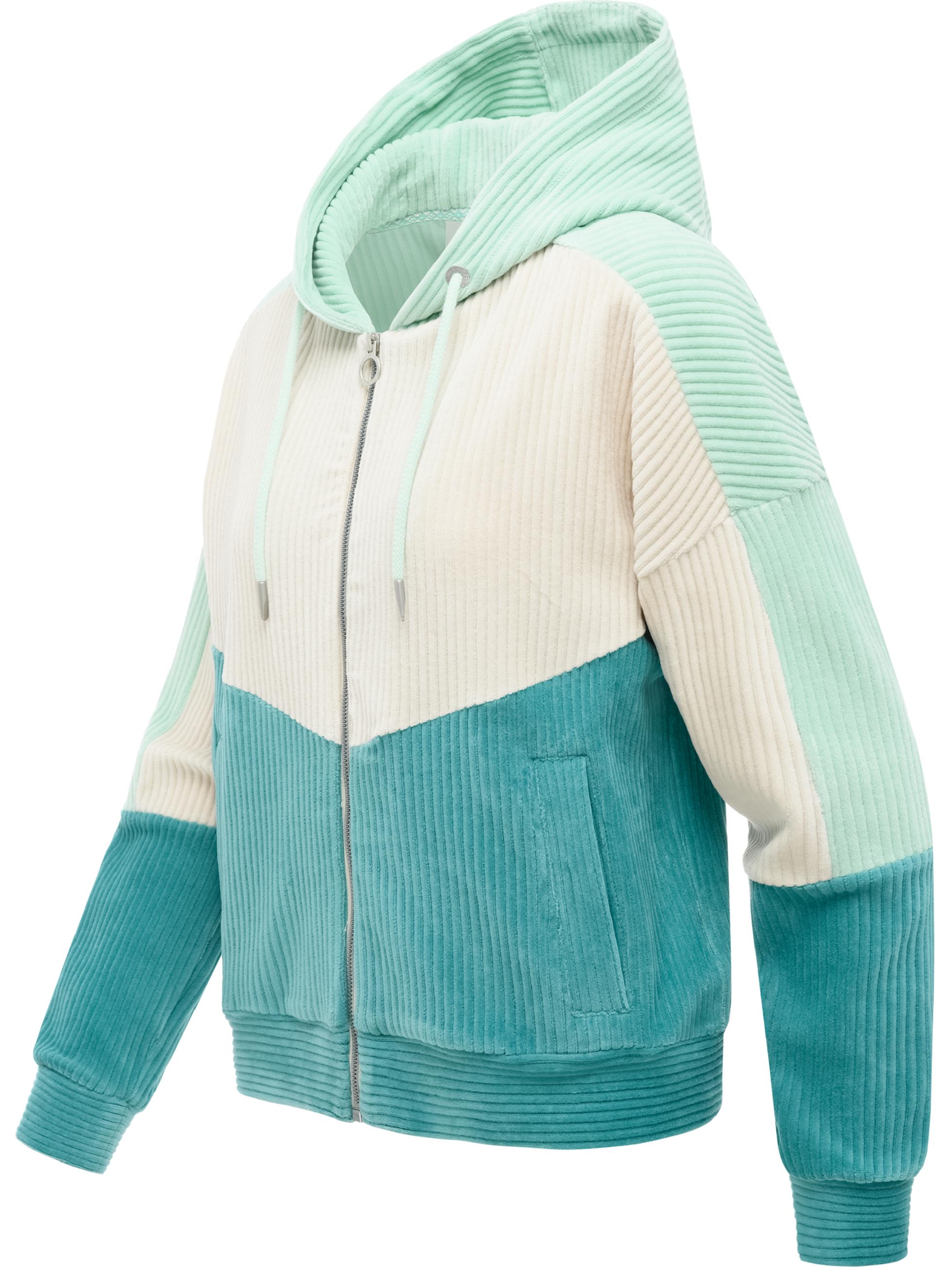 Sweatjacke in Cord-Optik "Queny Sweat Cordy" Teal Green