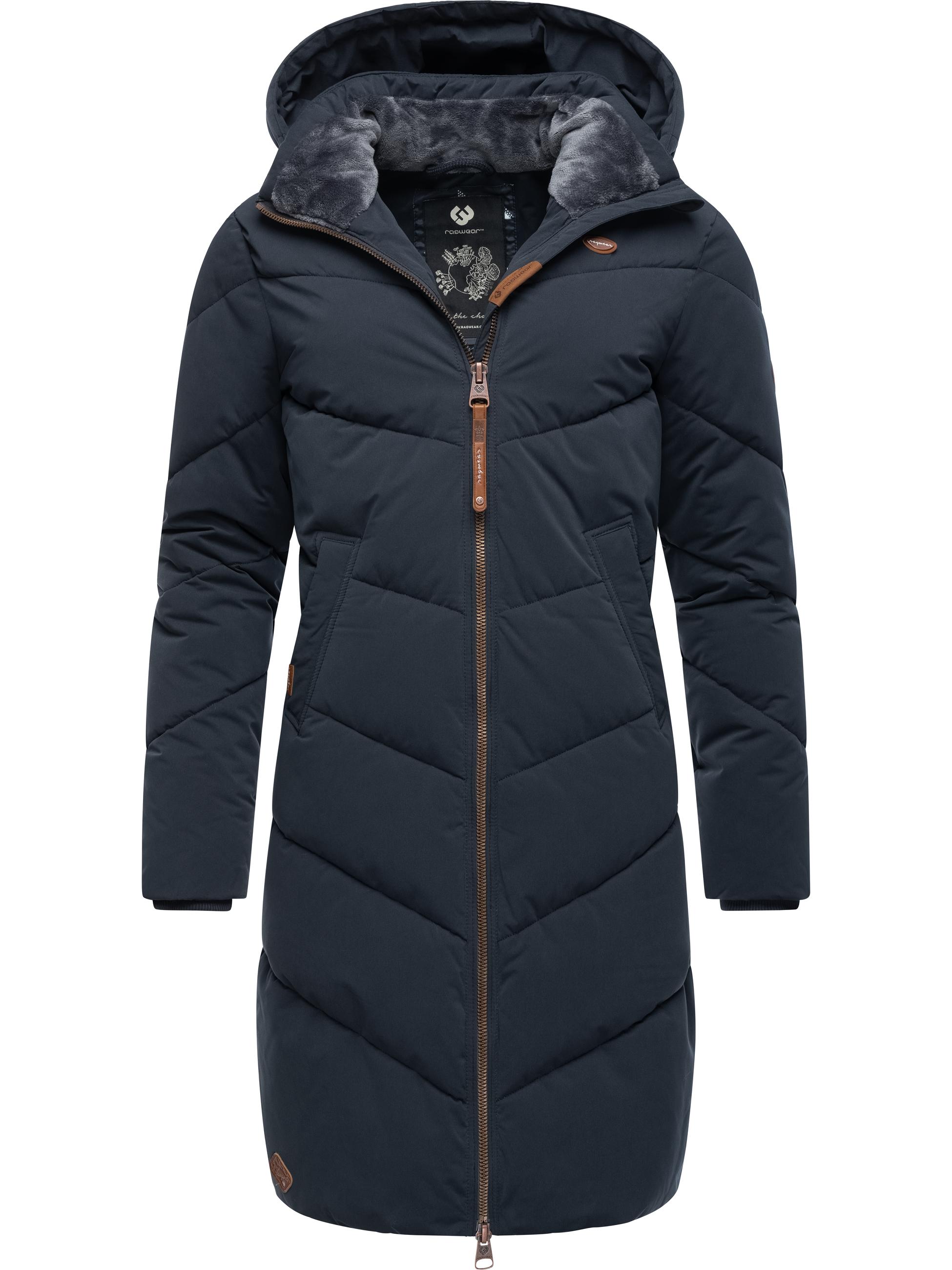 Langer Winter Steppmantel mit abnehmbarer Kapuze "Rebelka" Navy22