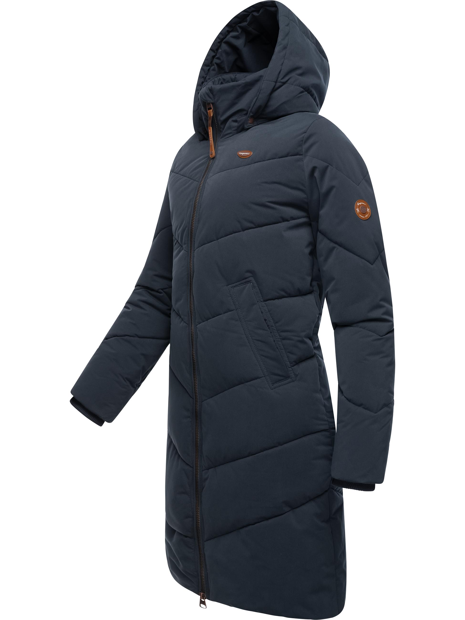 Langer Winter Steppmantel mit abnehmbarer Kapuze "Rebelka" Navy22