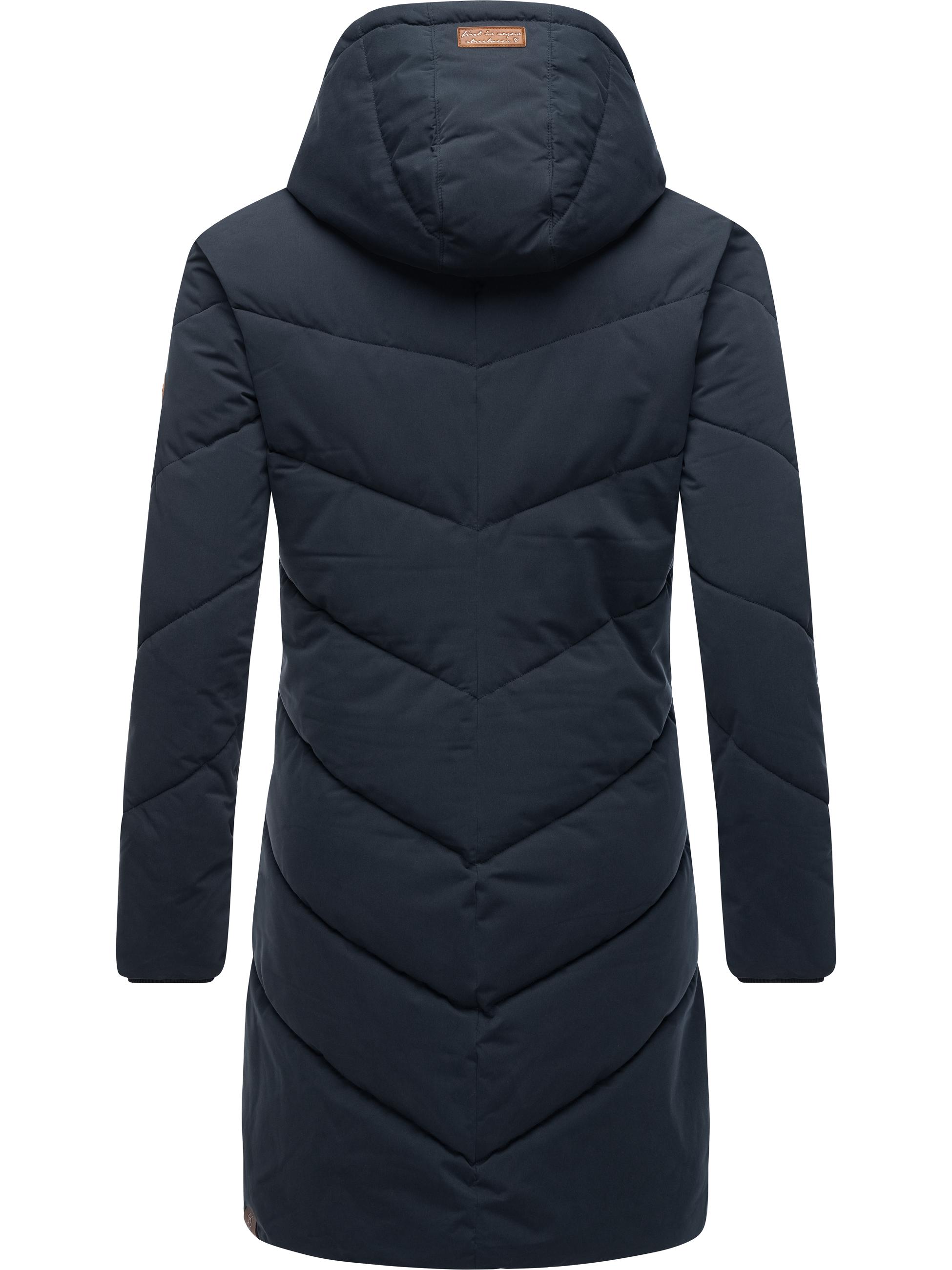 Langer Winter Steppmantel mit abnehmbarer Kapuze "Rebelka" Navy22