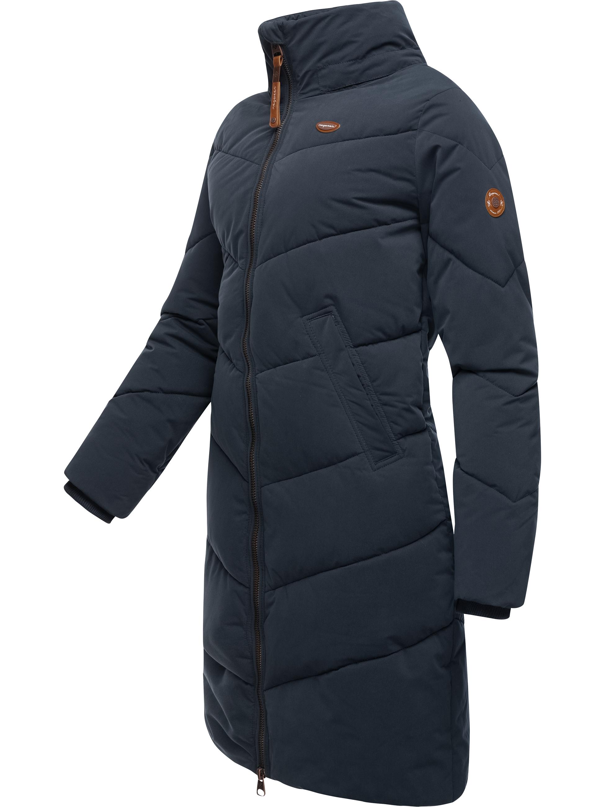 Langer Winter Steppmantel mit abnehmbarer Kapuze "Rebelka" Navy22