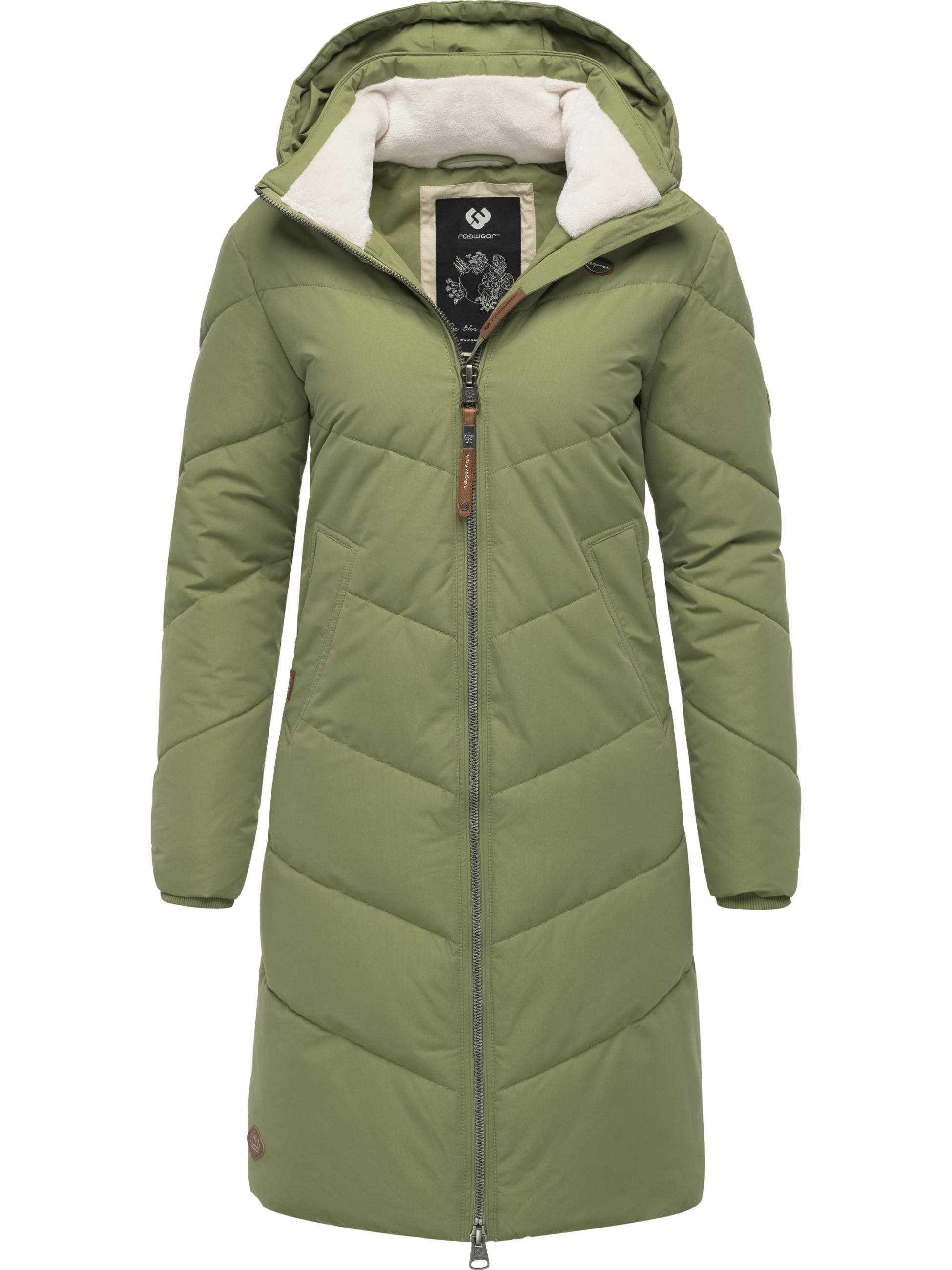 Langer wasserdichter Winter Steppmantel mit abnehmbarer Kapuze "Rebelka" Olive Leaf25