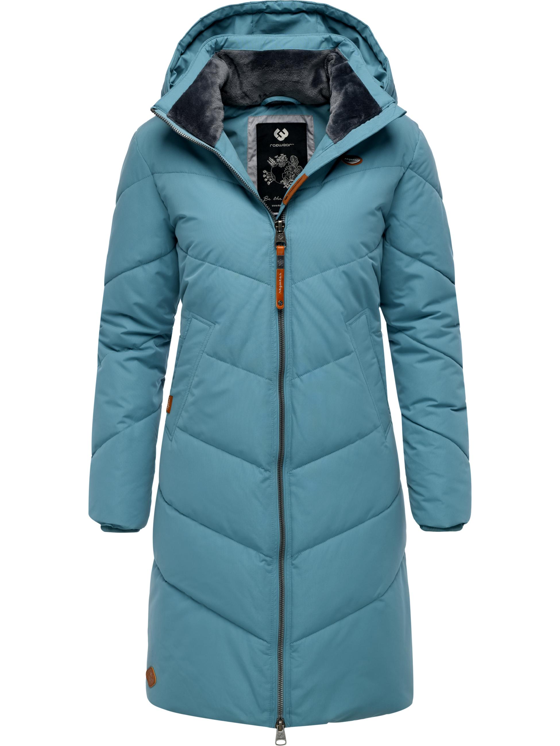 Langer wasserdichter Winter Steppmantel mit abnehmbarer Kapuze "Rebelka" Stone Blue25