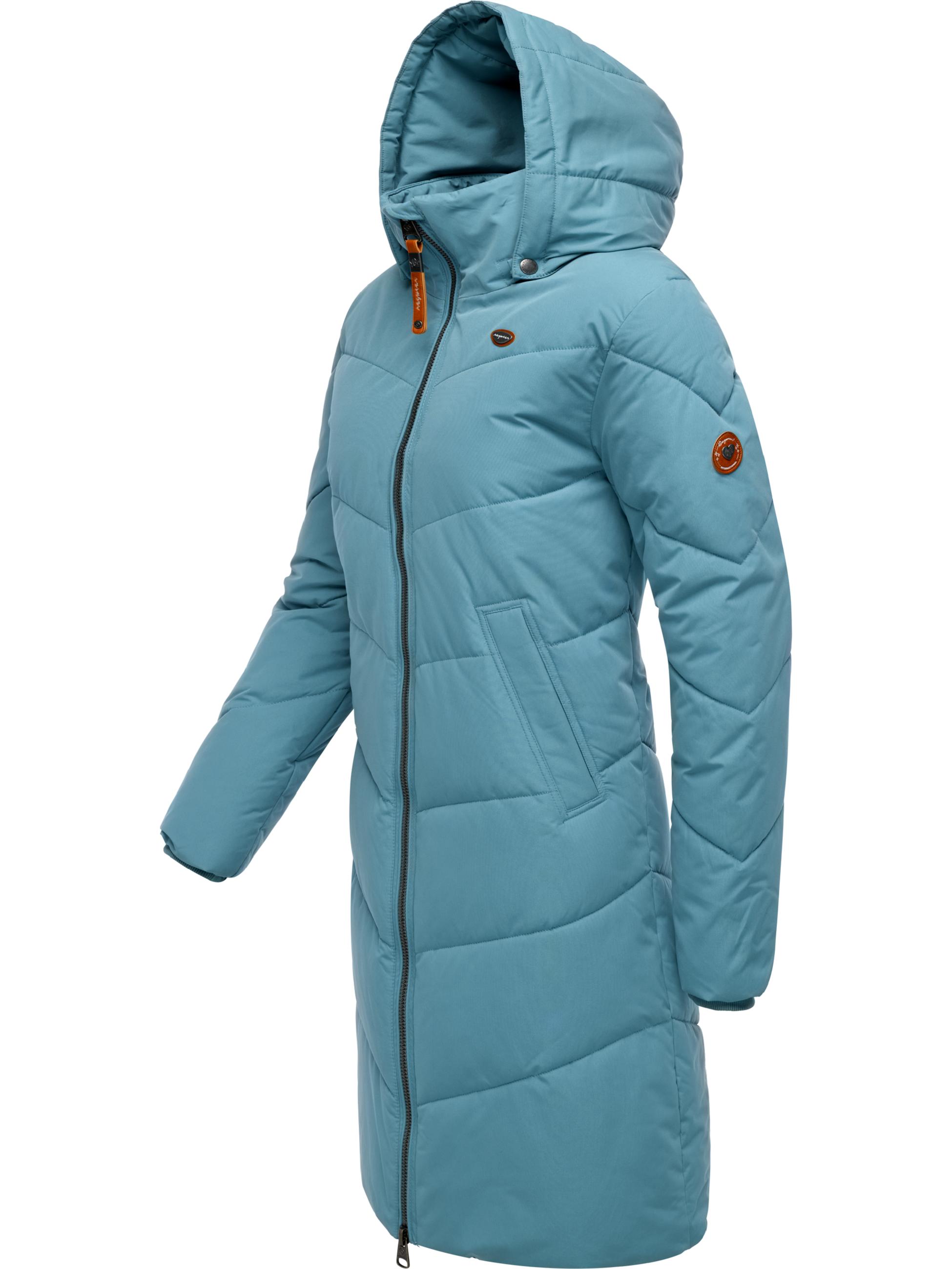 Langer wasserdichter Winter Steppmantel mit abnehmbarer Kapuze "Rebelka" Stone Blue25