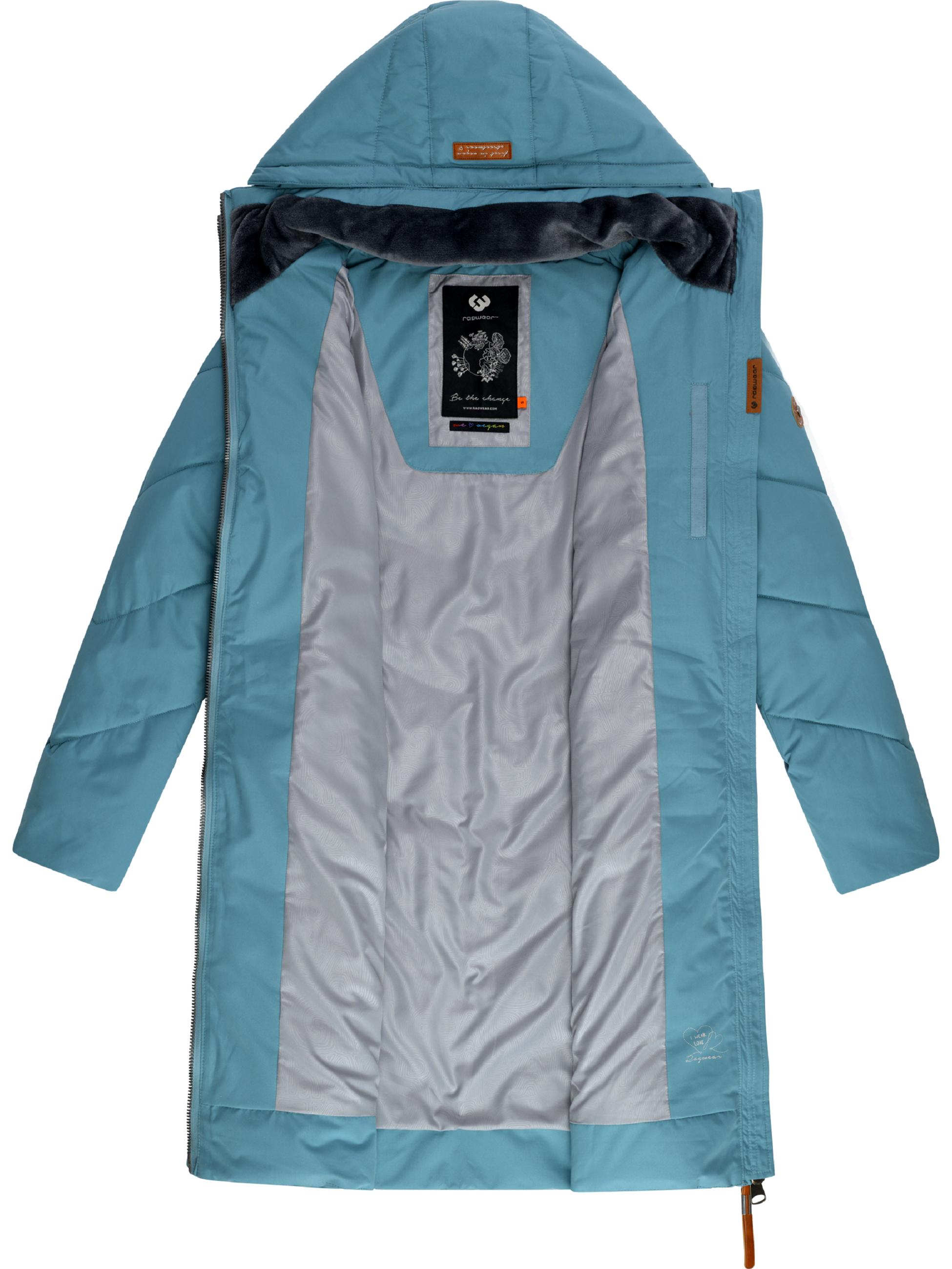 Langer wasserdichter Winter Steppmantel mit abnehmbarer Kapuze "Rebelka" Stone Blue25