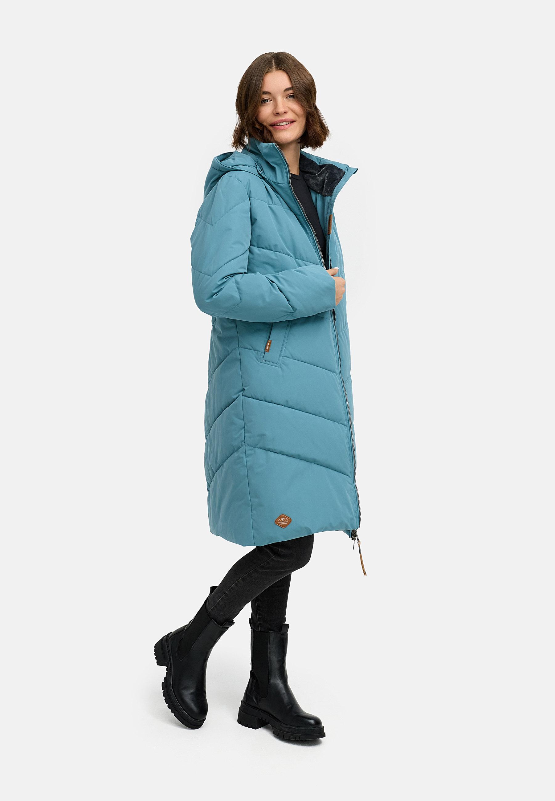 Langer wasserdichter Winter Steppmantel mit abnehmbarer Kapuze "Rebelka" Stone Blue25
