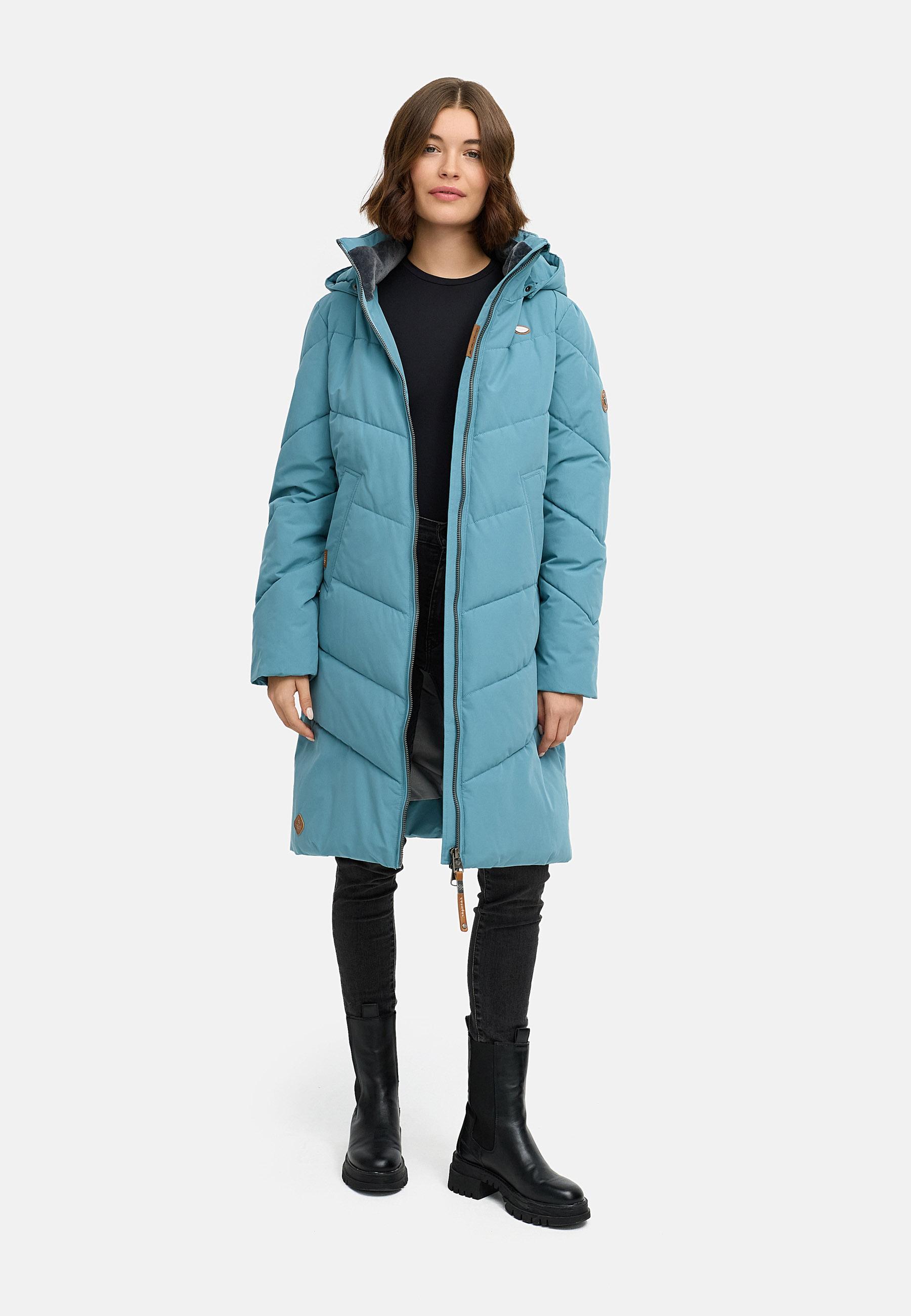 Langer wasserdichter Winter Steppmantel mit abnehmbarer Kapuze "Rebelka" Stone Blue25