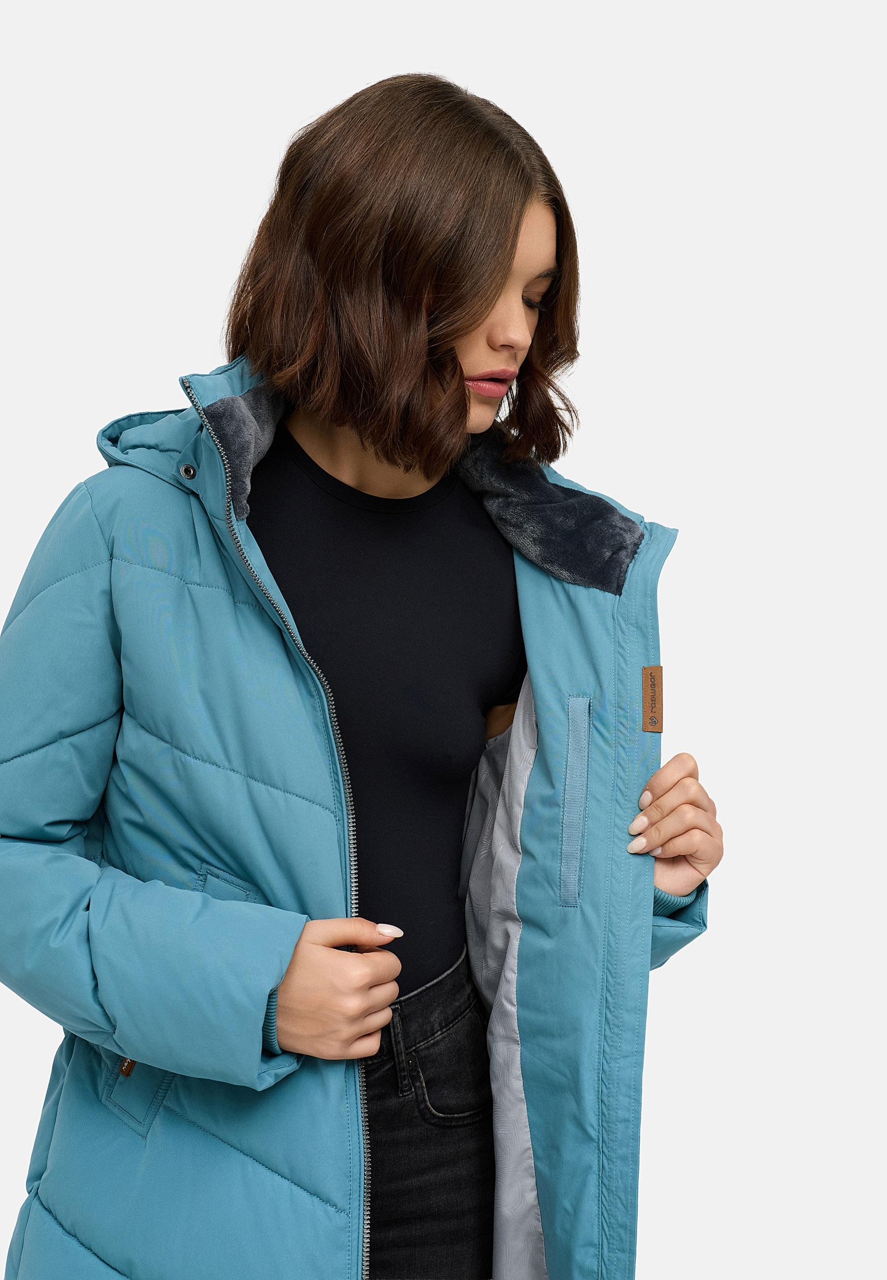 Langer wasserdichter Winter Steppmantel mit abnehmbarer Kapuze "Rebelka" Stone Blue25