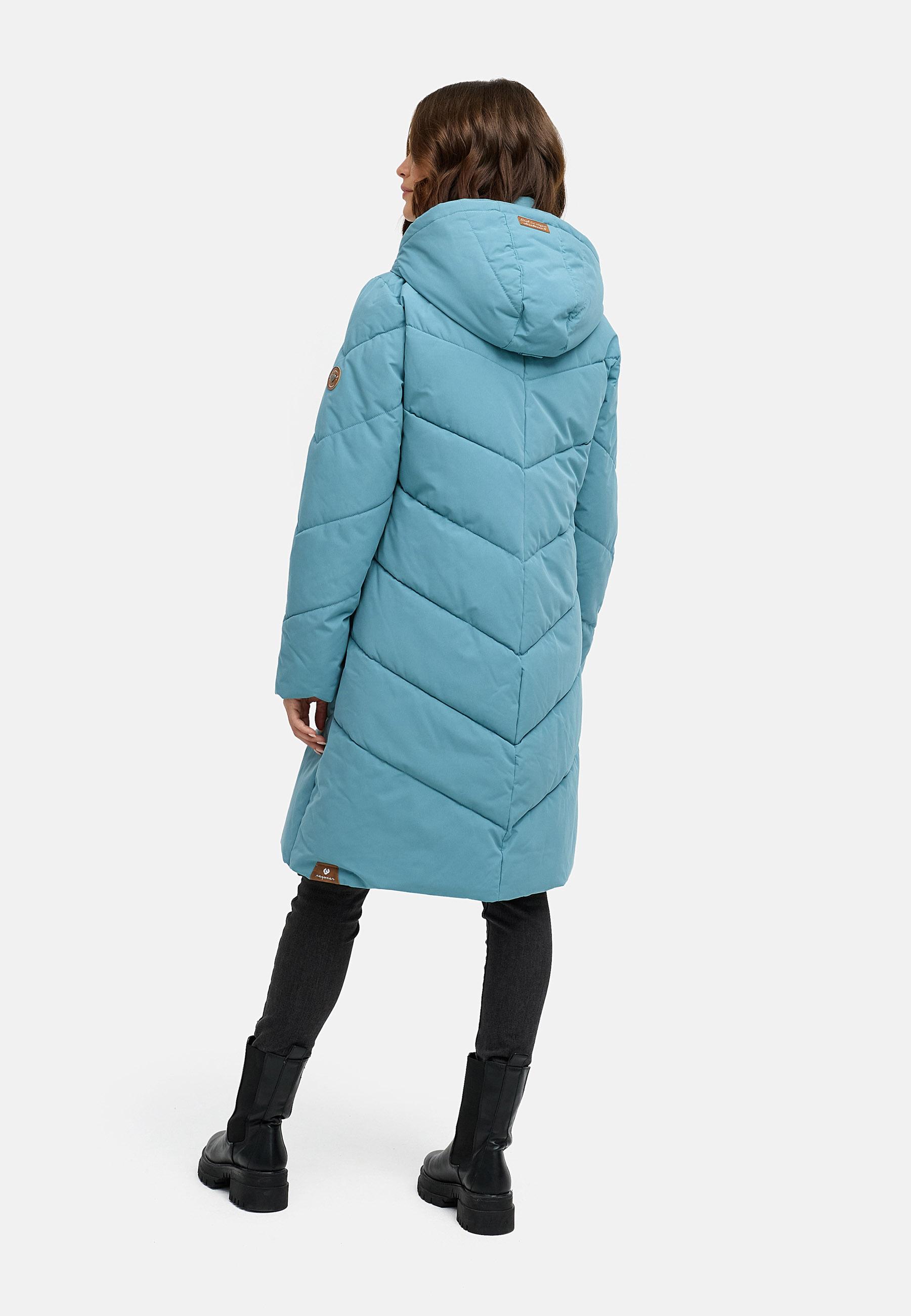 Langer wasserdichter Winter Steppmantel mit abnehmbarer Kapuze "Rebelka" Stone Blue25