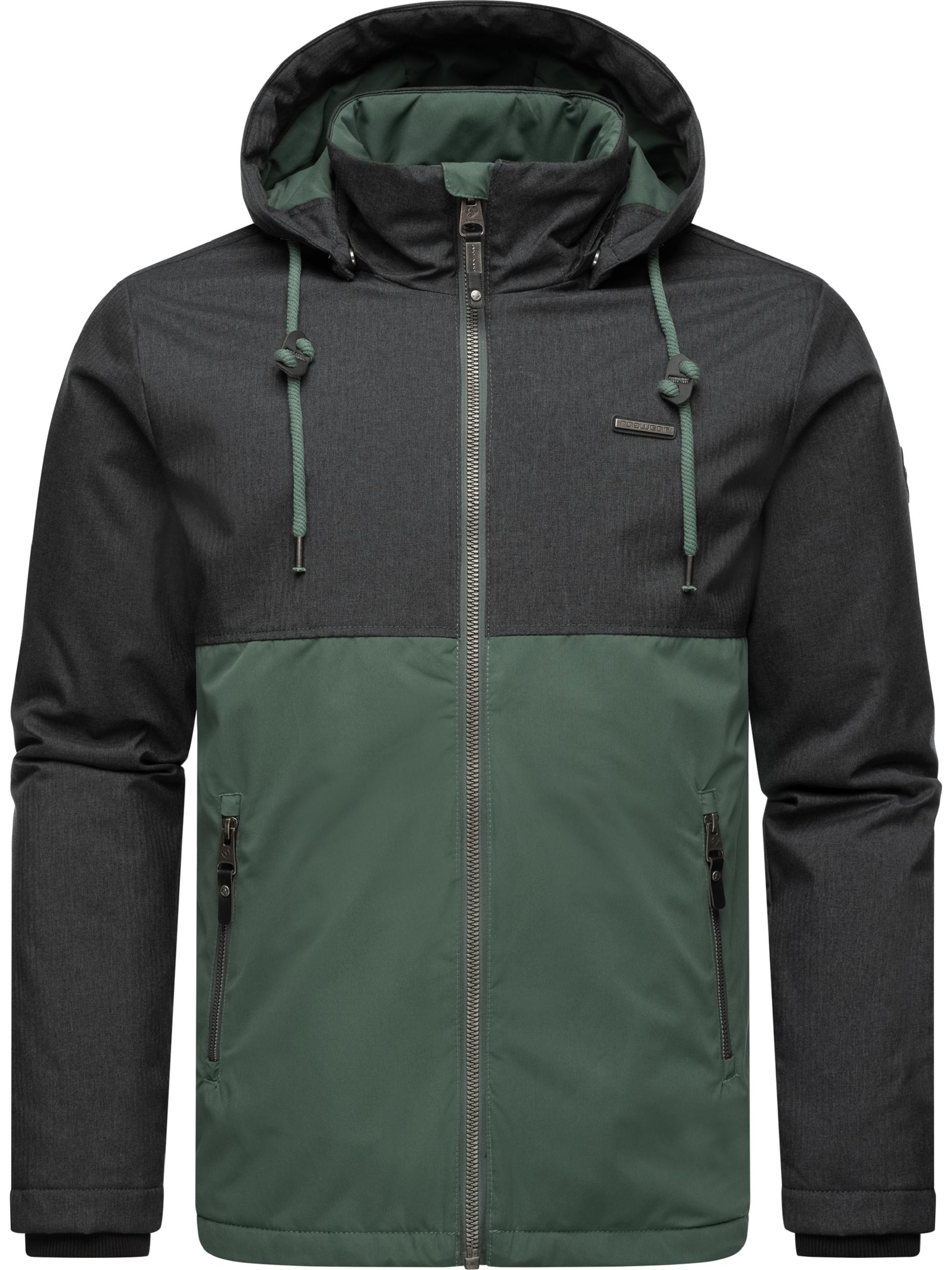 Wasserdichte Übergangsjacke mit abnehmbarer Kapuze "Roens" Pine Green