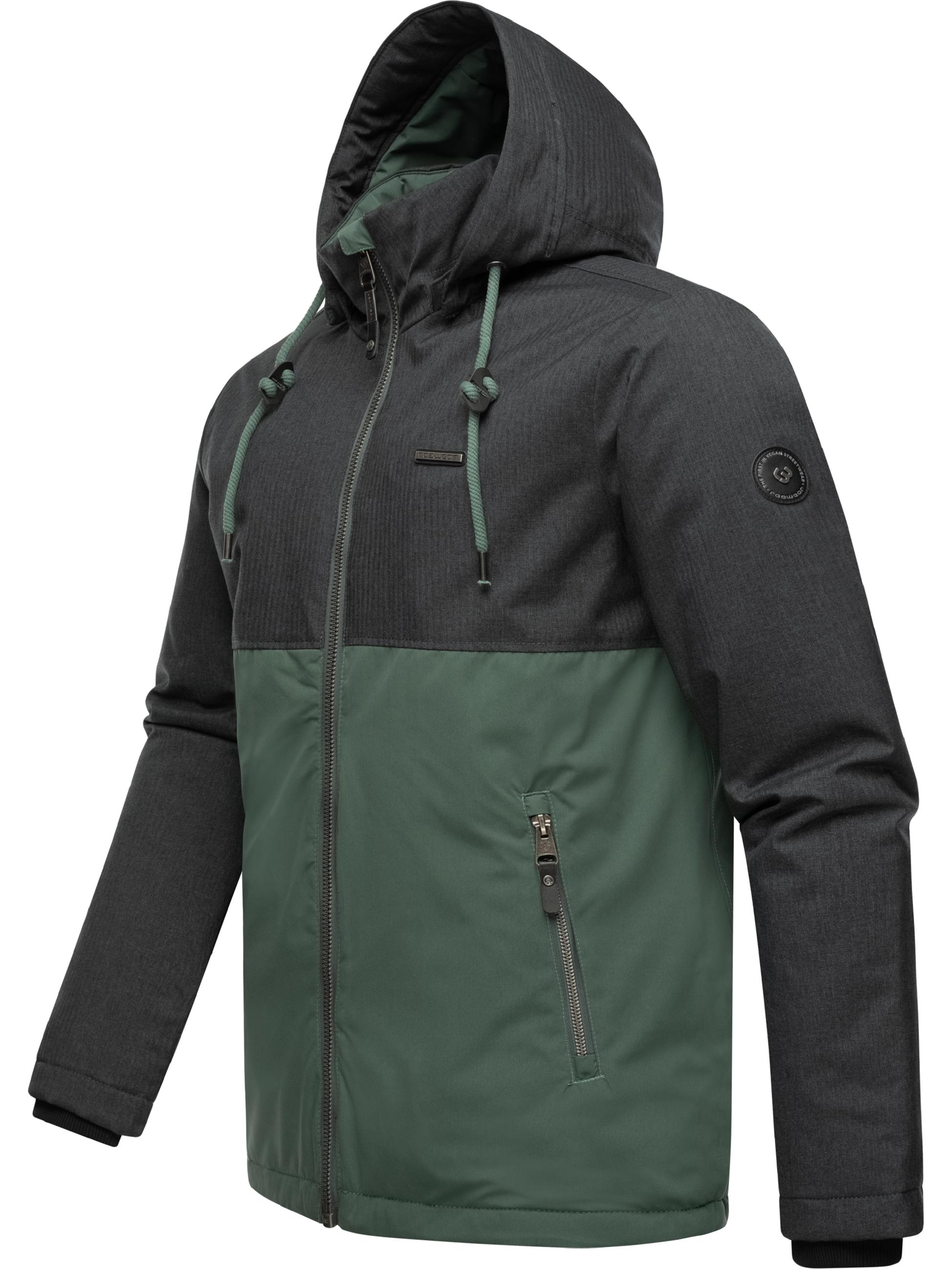 Wasserdichte Übergangsjacke mit abnehmbarer Kapuze "Roens" Pine Green