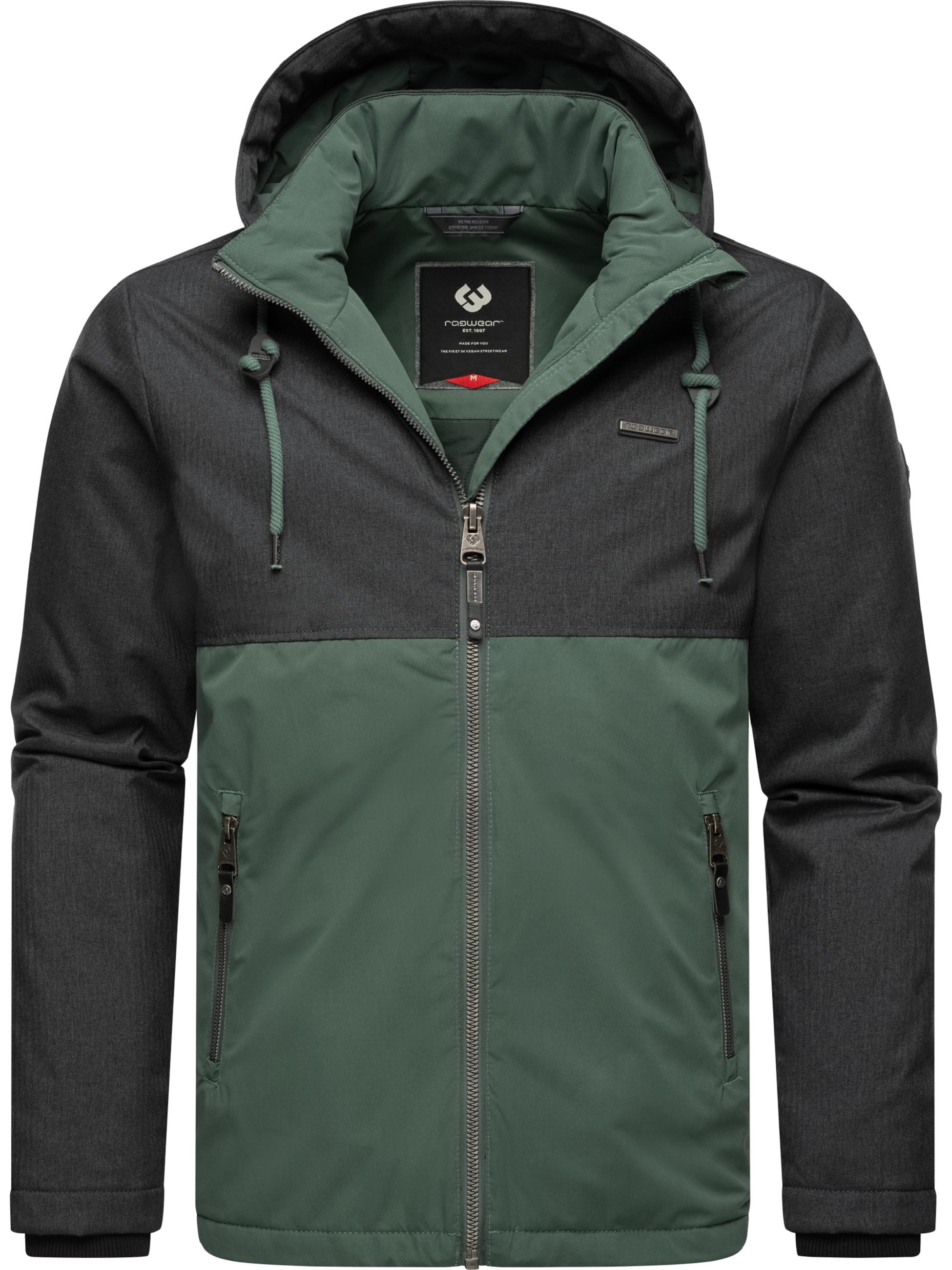 Wasserdichte Übergangsjacke mit abnehmbarer Kapuze "Roens" Pine Green