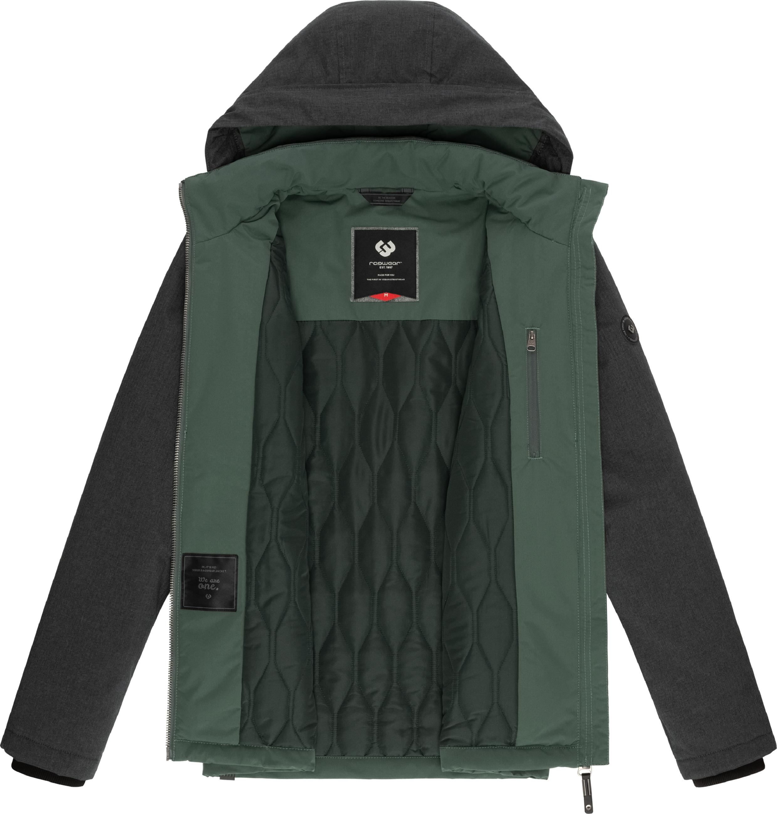 Wasserdichte Übergangsjacke mit abnehmbarer Kapuze "Roens" Pine Green