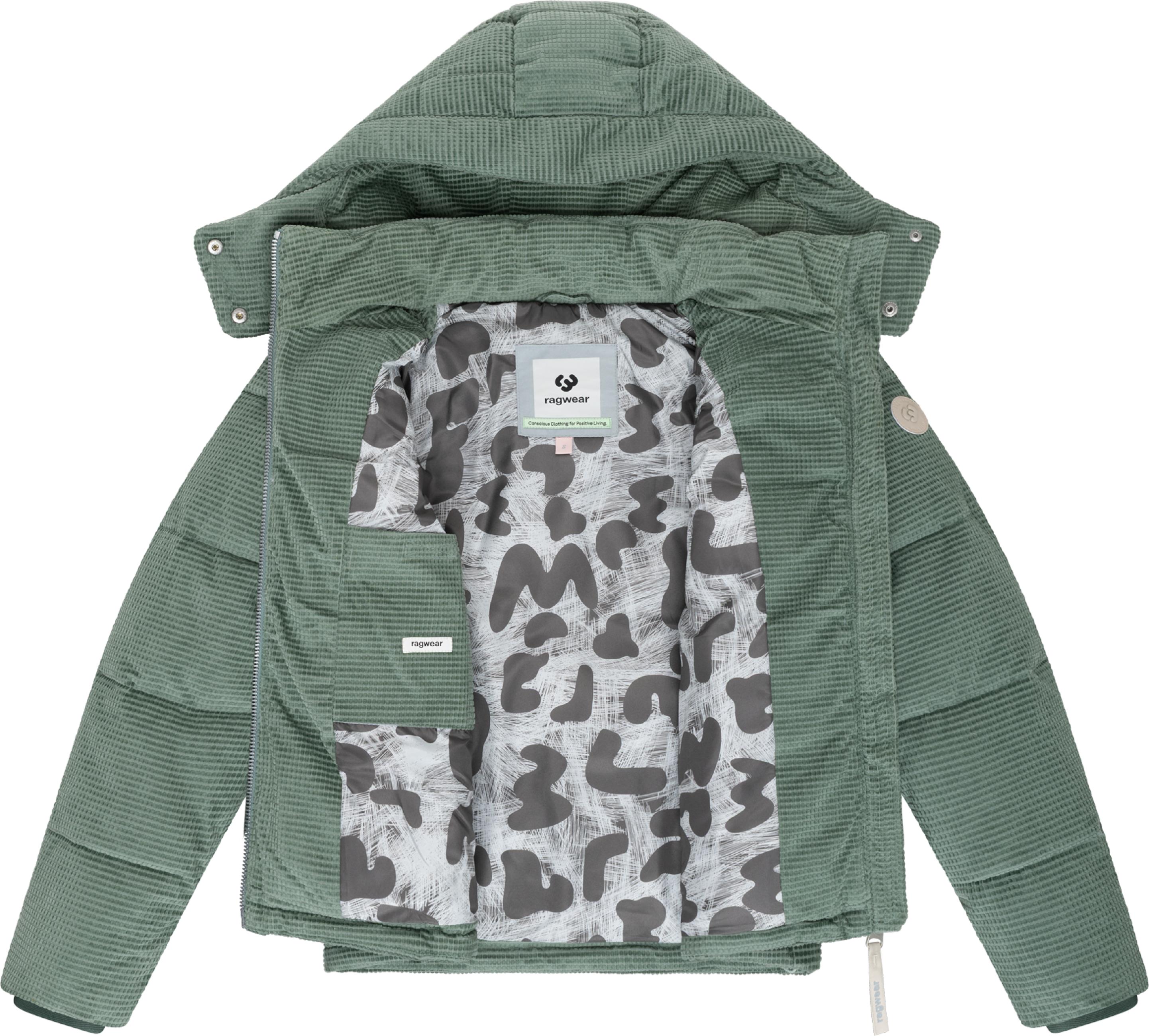 Wasserdichte Winterjacke aus Kord mit abnehmbarer Kapuze "Roobie Cordy" Dusty Green