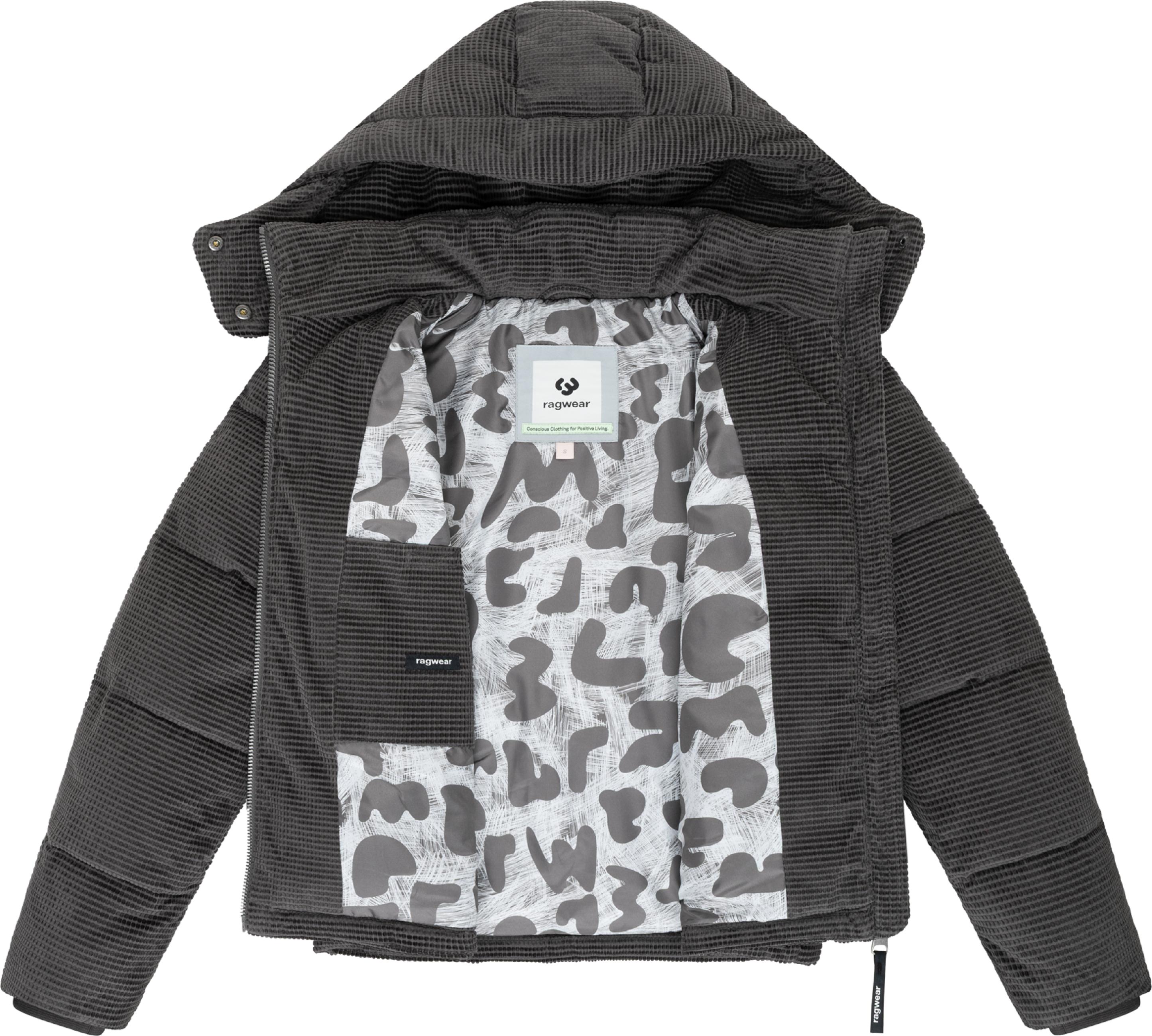 Wasserdichte Winterjacke aus Kord mit abnehmbarer Kapuze "Roobie Cordy" Stone Grey