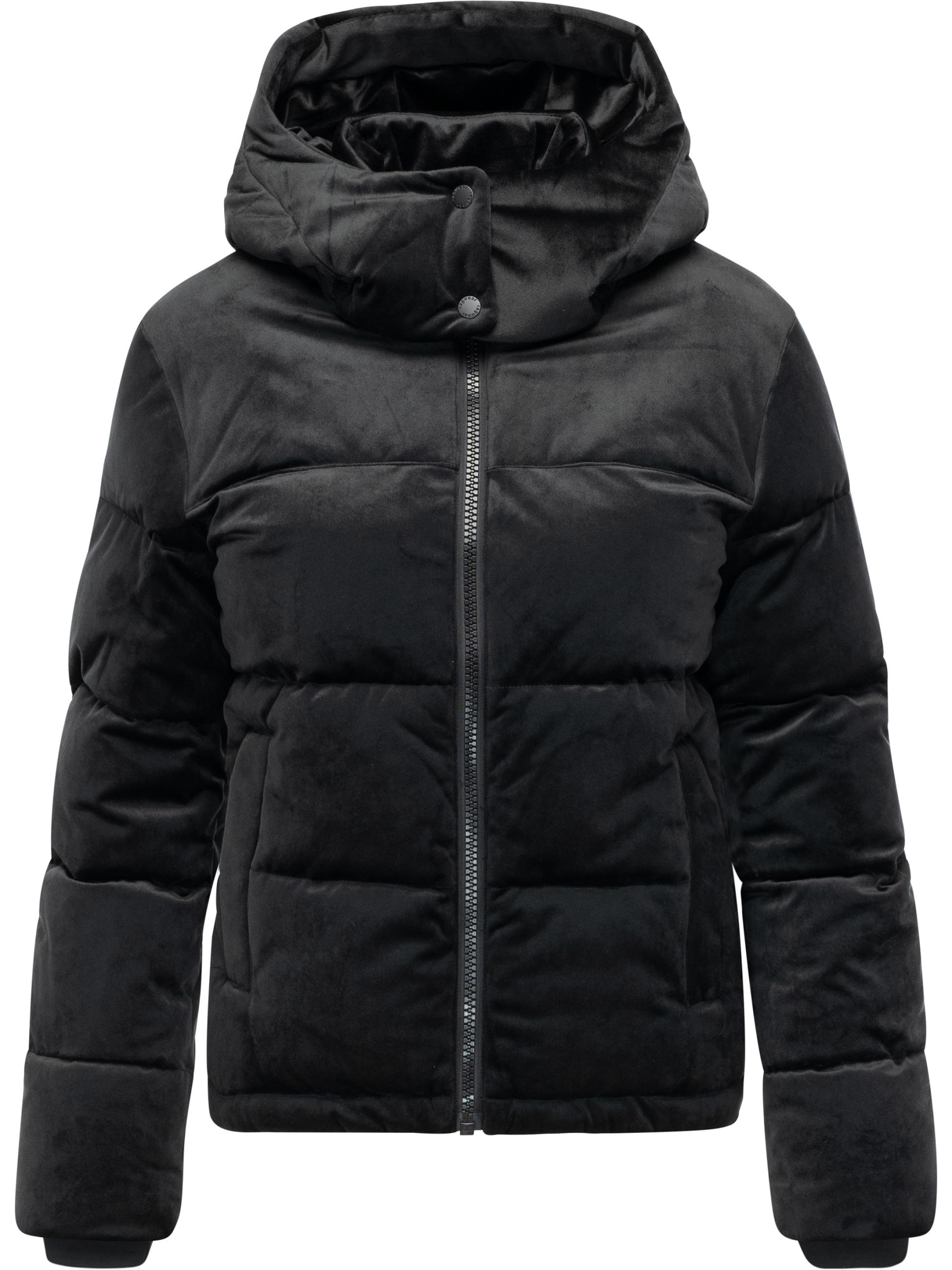 Winter Steppjacke in Samtoptik mit Kapuze "Roobie Velvet YOUMODO" Black