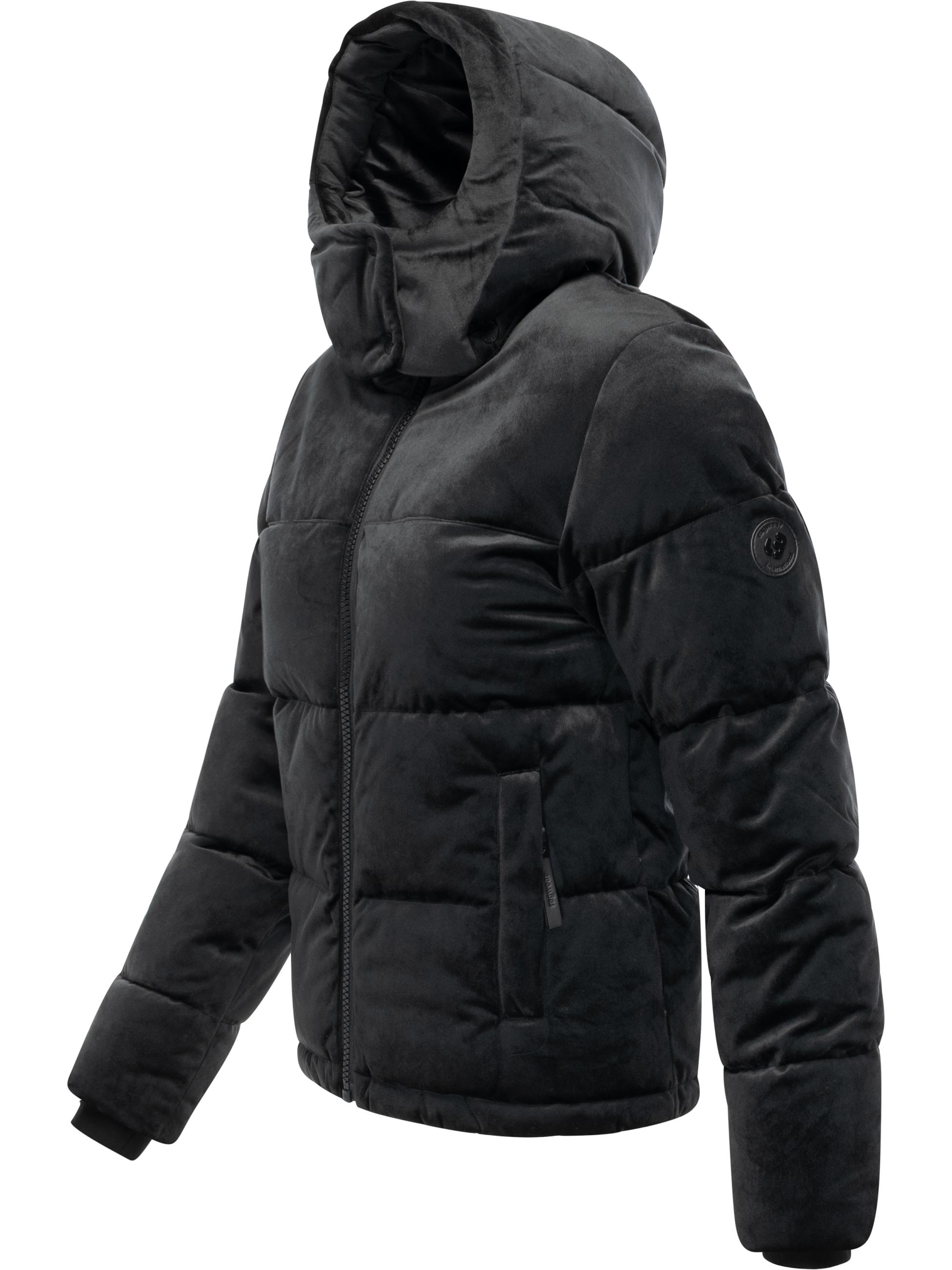 Winter Steppjacke in Samtoptik mit Kapuze "Roobie Velvet YOUMODO" Black