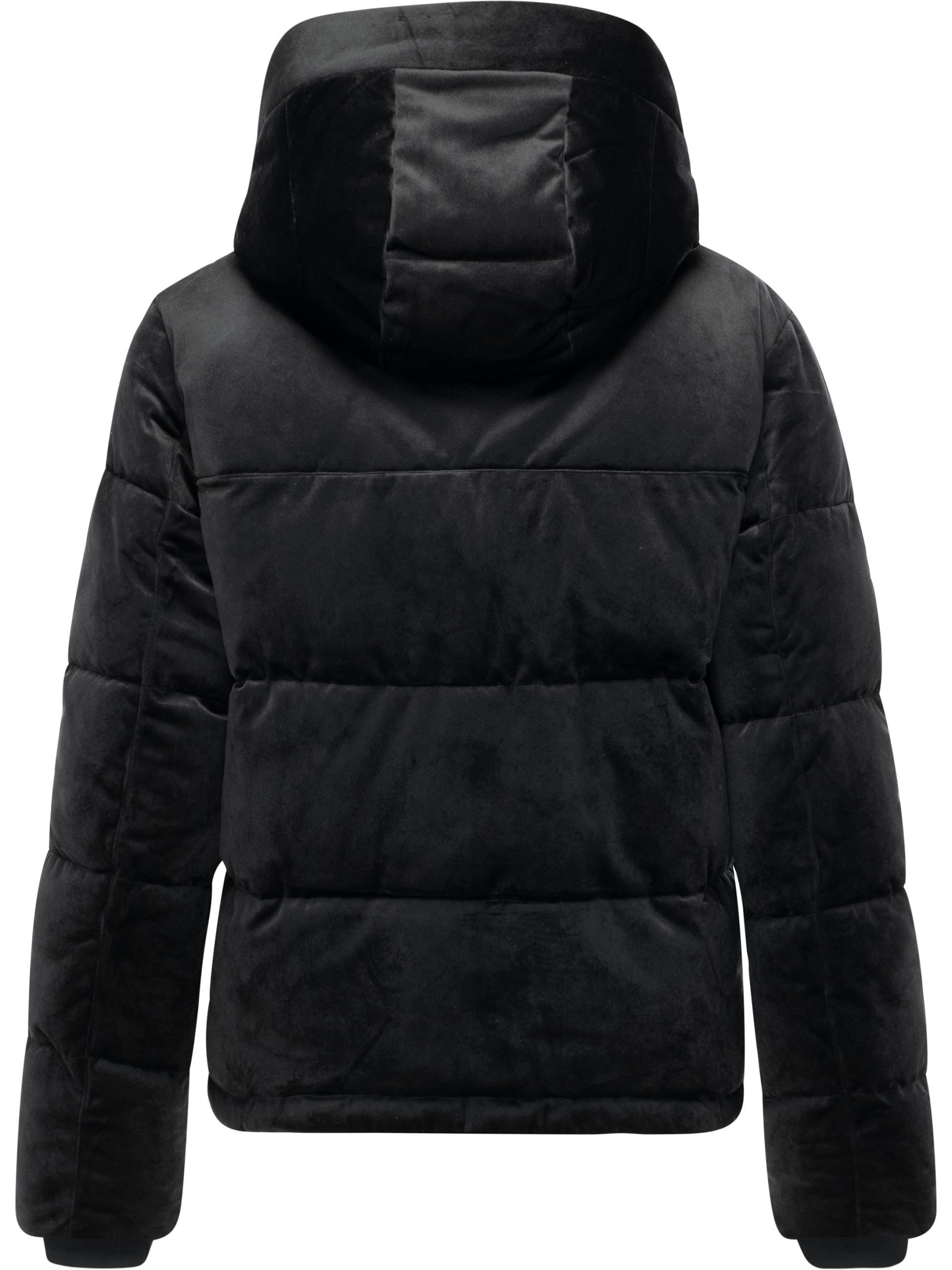 Winter Steppjacke in Samtoptik mit Kapuze "Roobie Velvet YOUMODO" Black