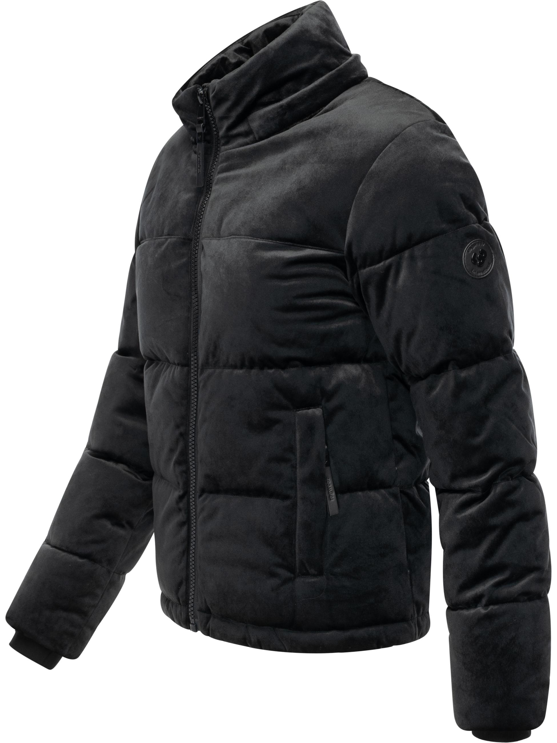 Winter Steppjacke in Samtoptik mit Kapuze "Roobie Velvet YOUMODO" Black